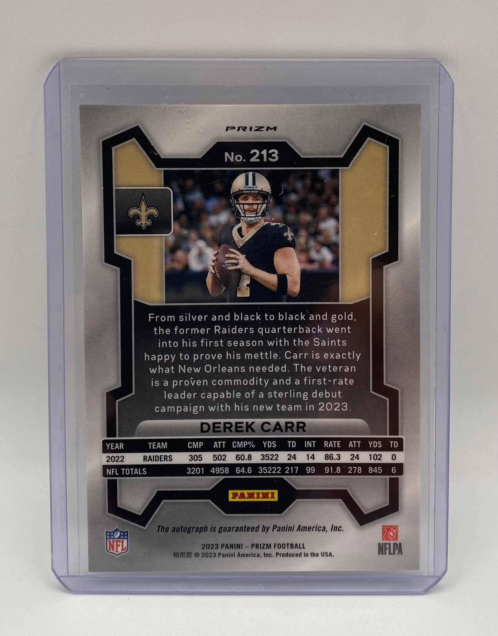 Panini Prizm Derek Carr Saints Autographed Silver Prizm Card - 2