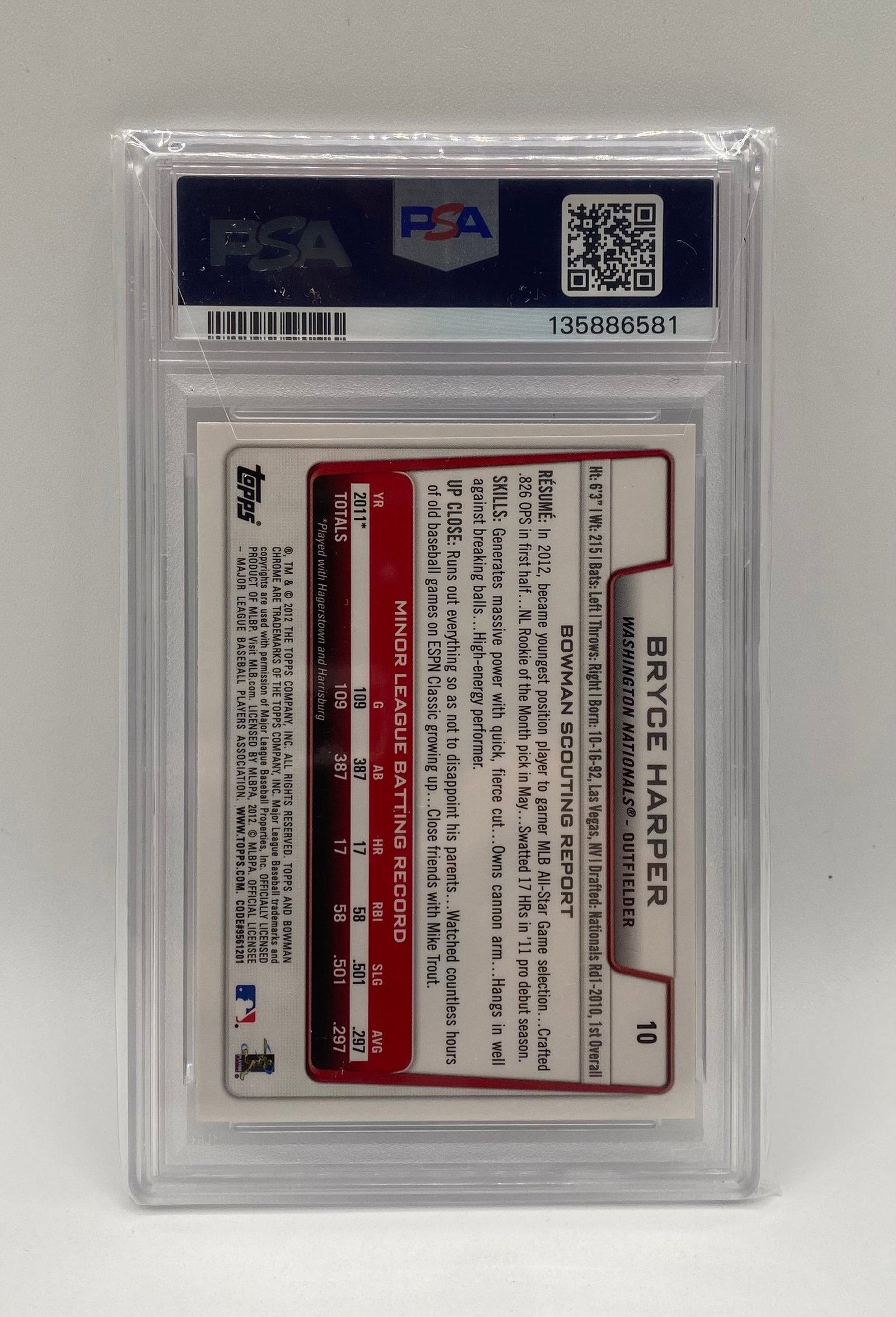 2012 Bowman Chrome Bryce Harper Draft Rookie PSA 10 - 2