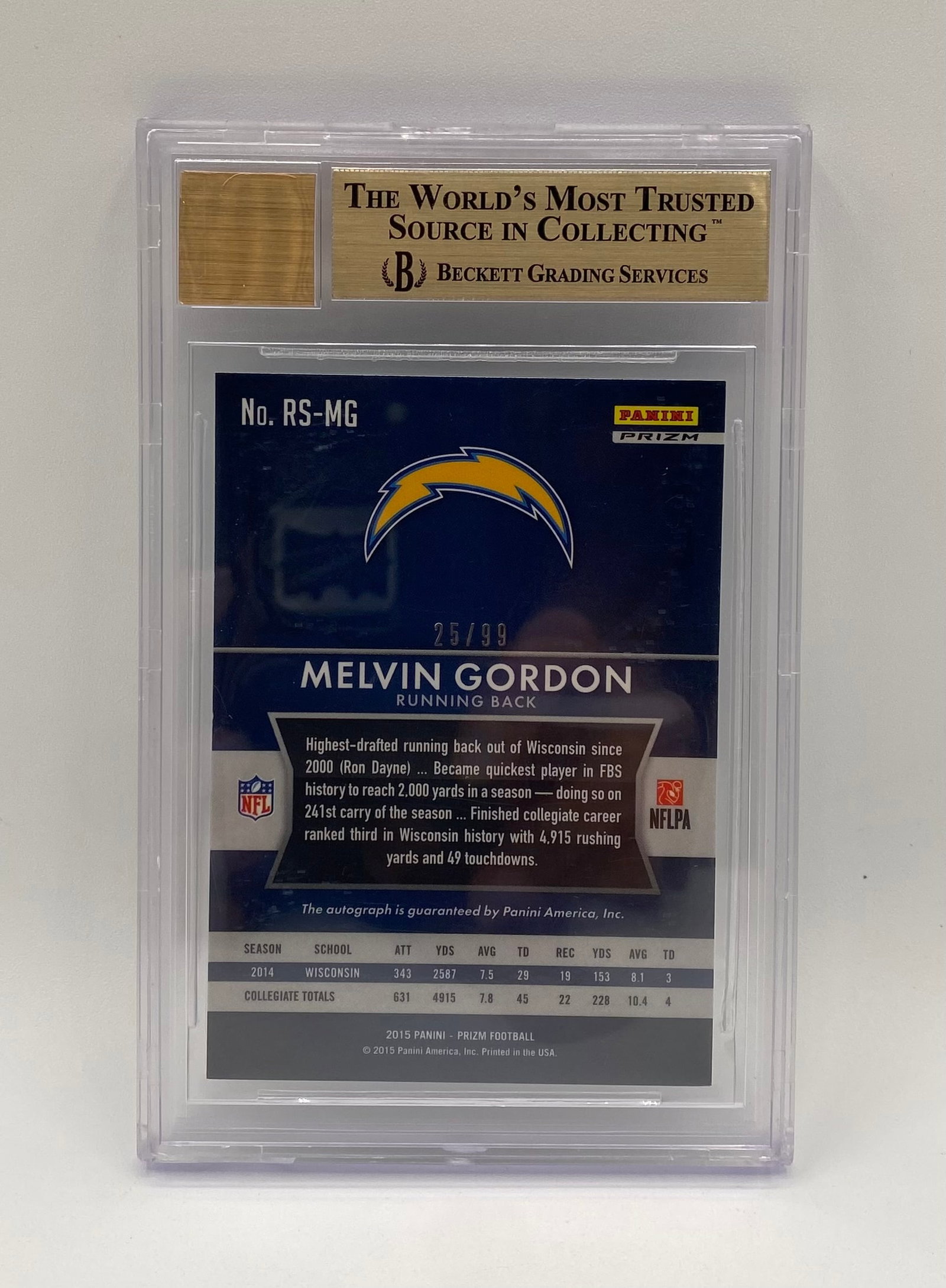 2015 Panini Prizm Melvin Gordon Rookie Autograph Prizms Green /99 - 2
