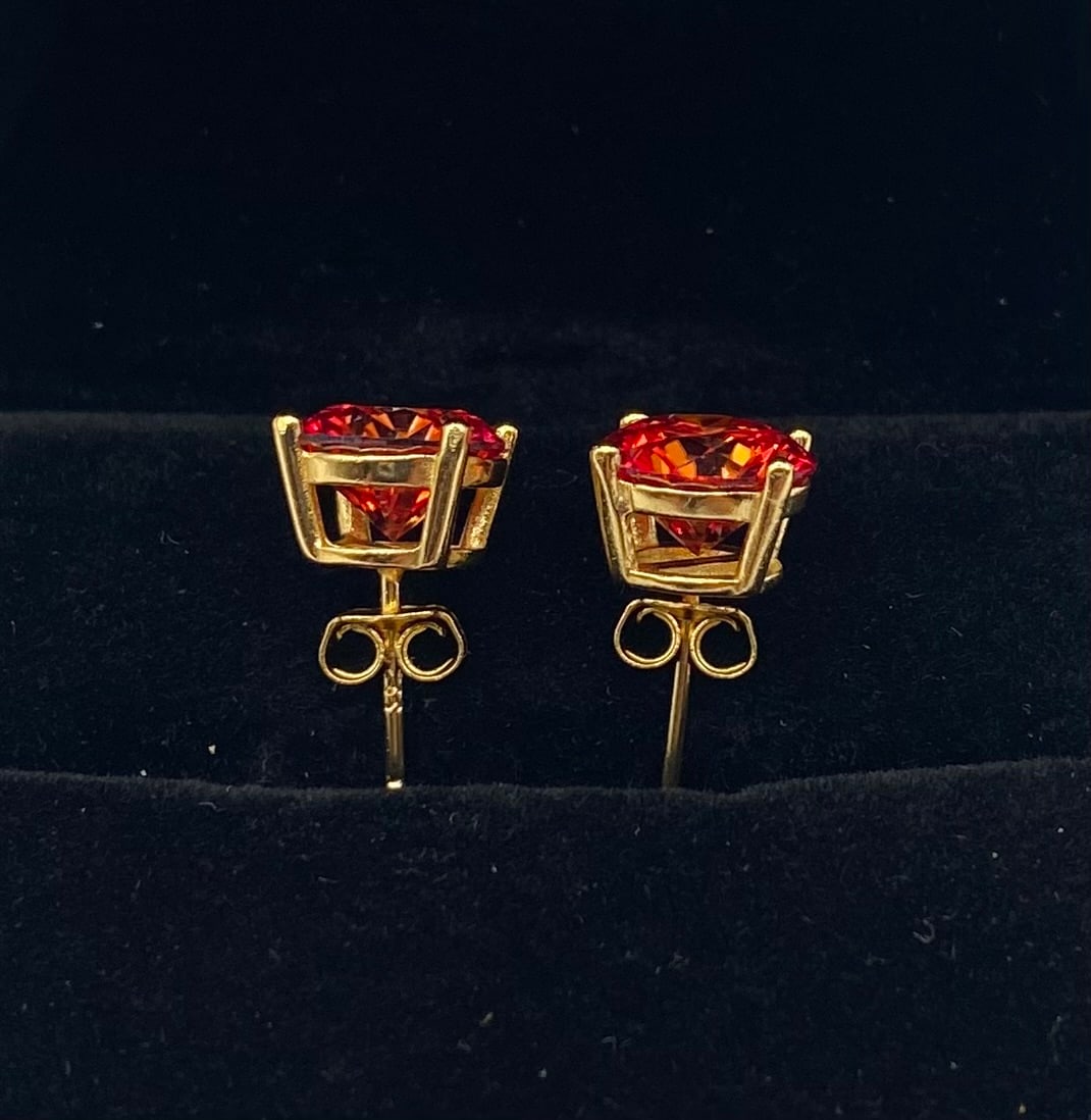 4.00 CTW Round Cut Red Moissanite Stud Earrings in 18K Yellow Gold Plated Sterling Silver - 2