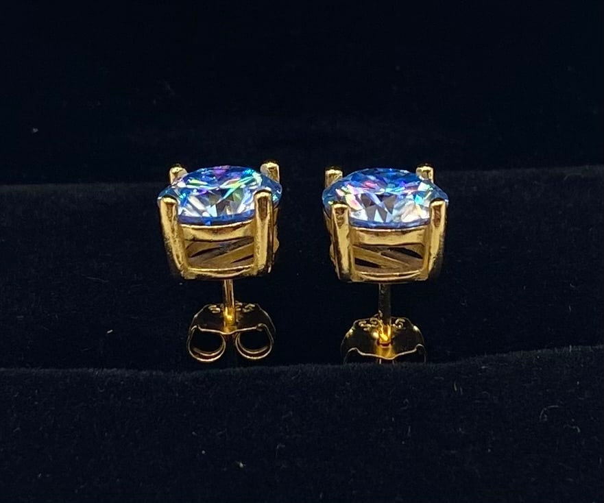 4.00 CTW Round Cut Blue Moissanite Stud Earrings - 2