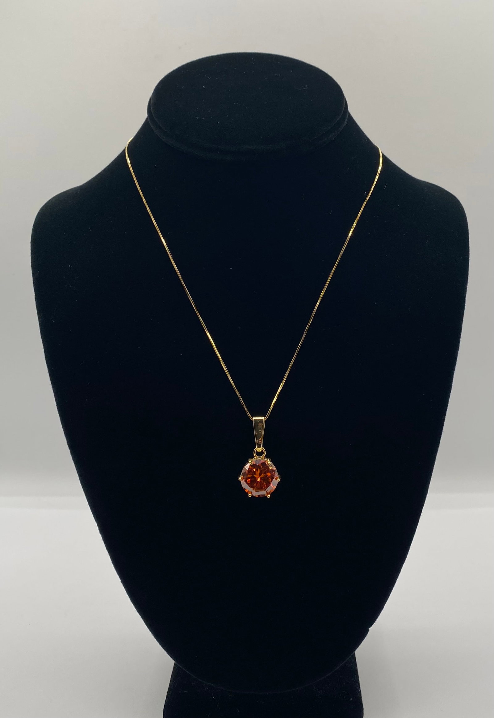 10 Ct Round Brilliant Cut Champagne Orange Moissanite Pendant Necklace - 2
