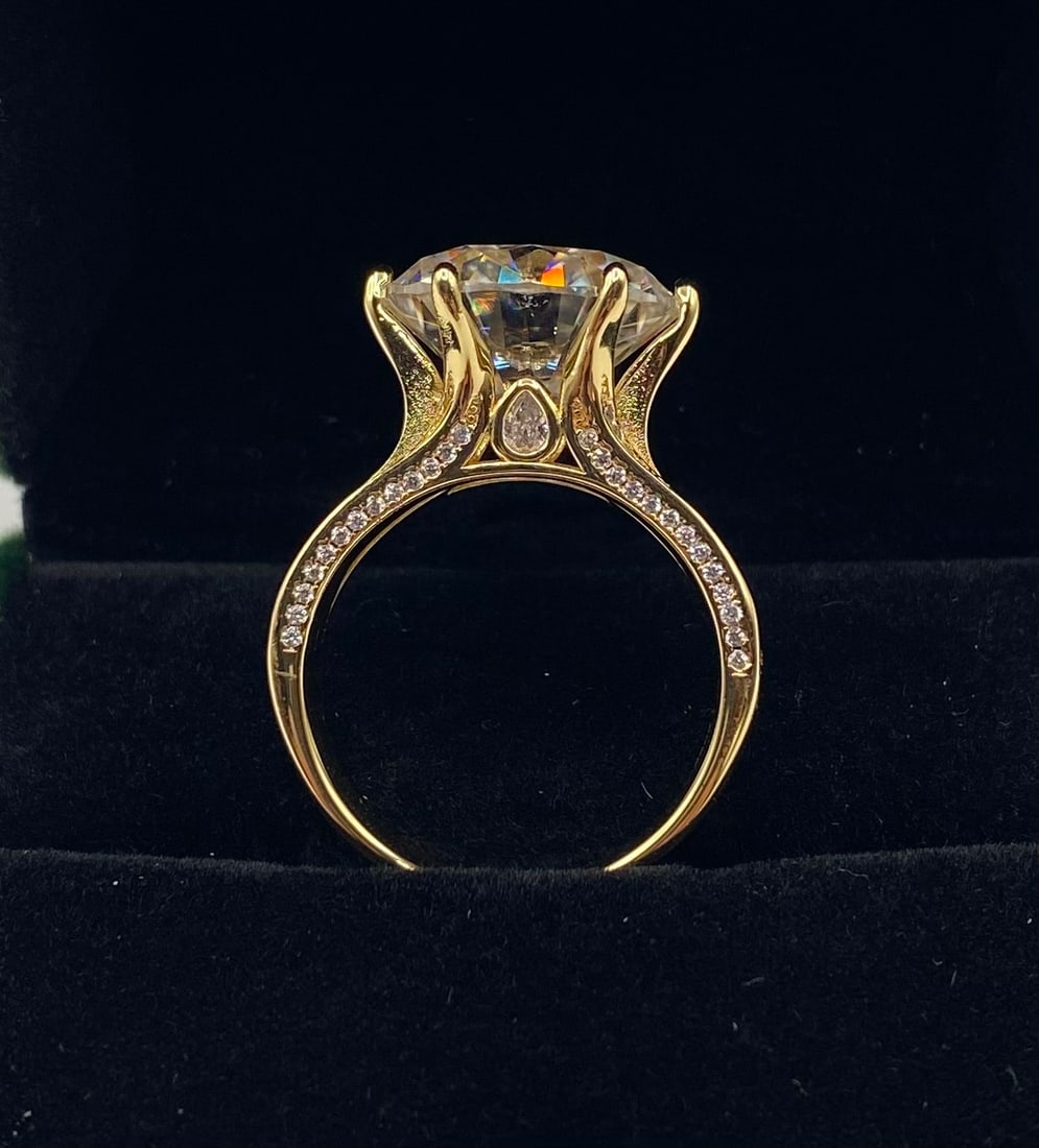10 CT Round Moissanite Ring Multi-Row Accent Band - 2