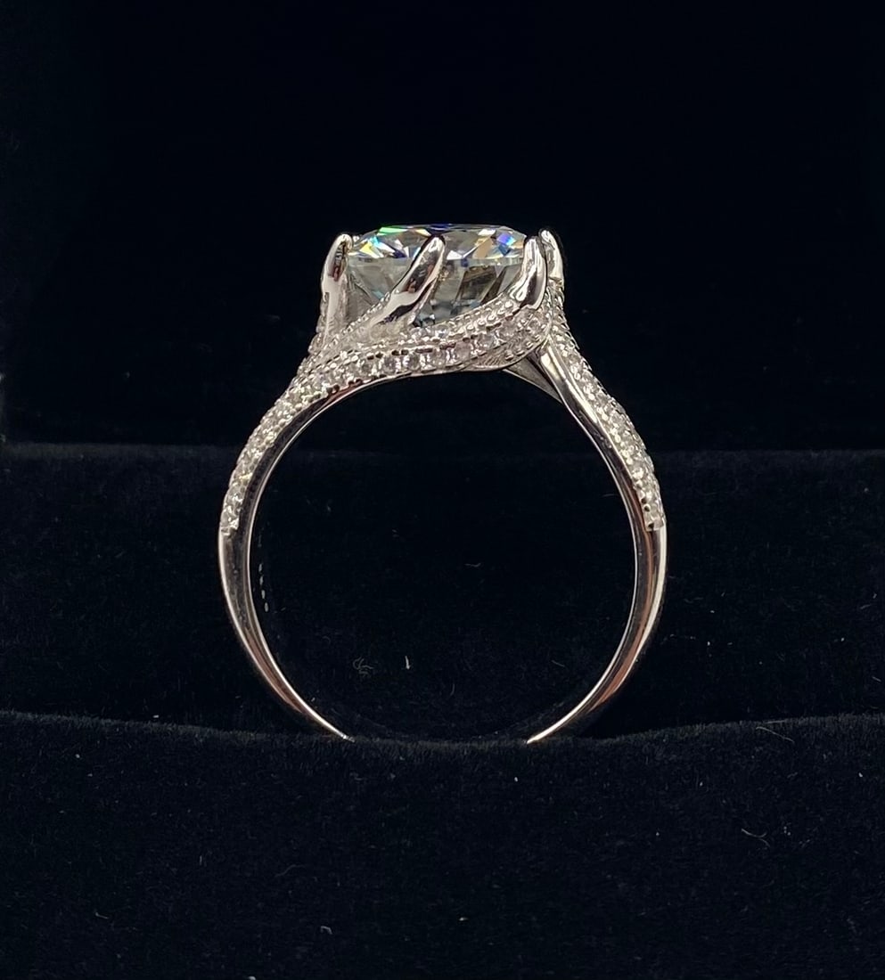 5 CT Round Moissanite Ring - Swirl Split-Shank Pavé Band - 2