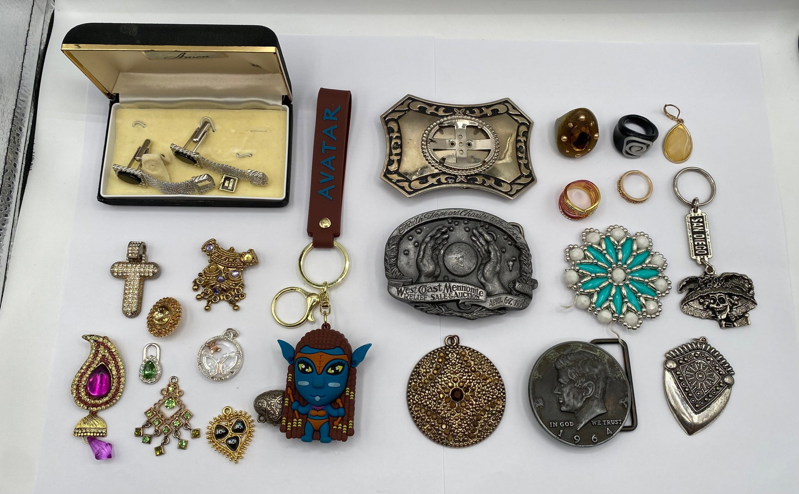 Vintage Belt Buckles, Anson Cufflinks & Mixed Novelty Jewelry Lot (1 of 1)