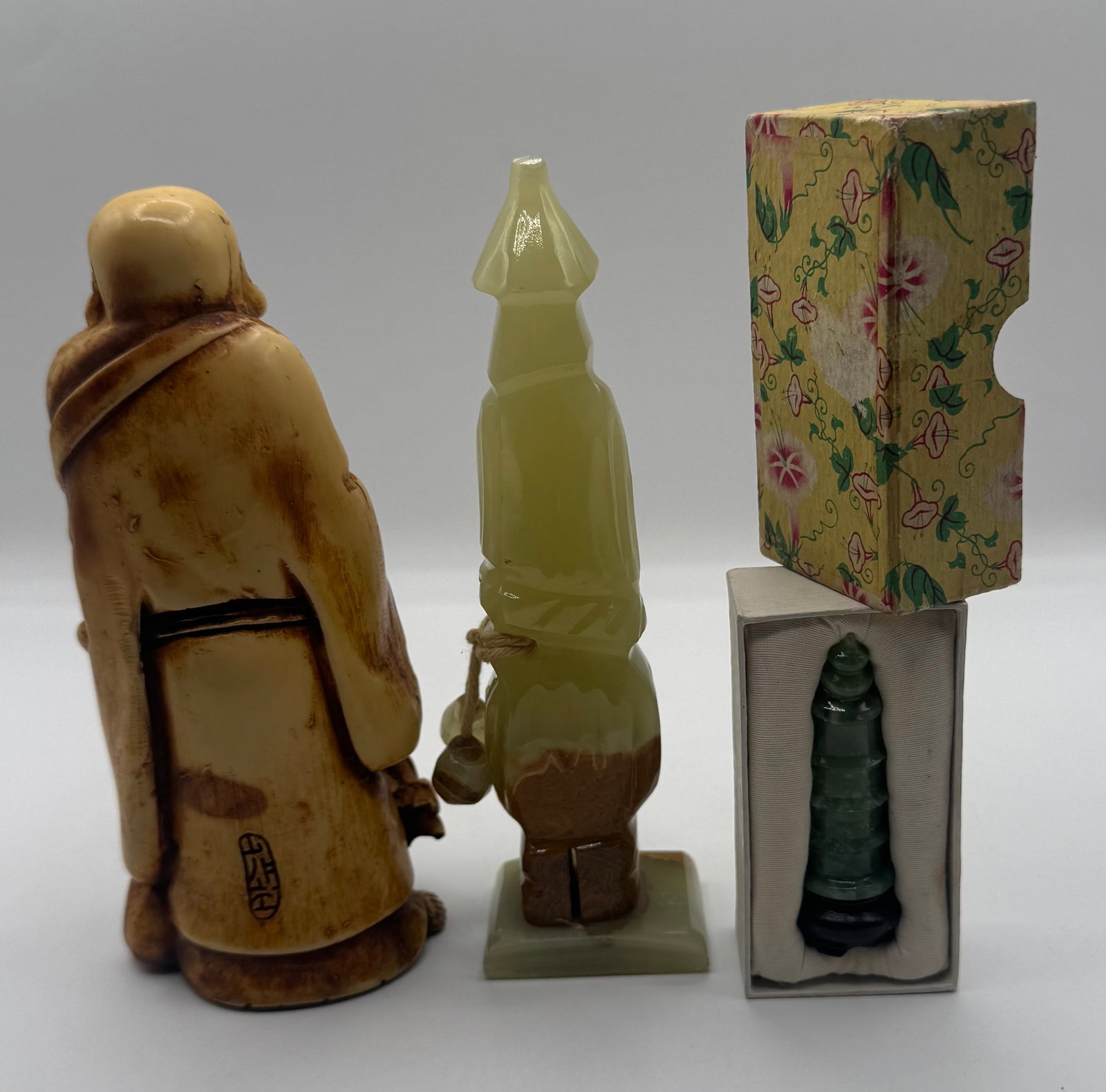 Vintage 3-Piece Asian Hand-Carved Natural Stone Figurine Collection - 2