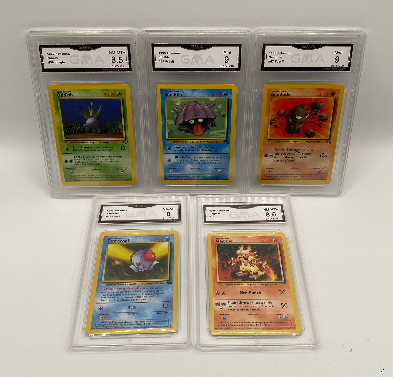 1999 Pokemon Graded Multi Card Lot: Vintage 1999 Pokemon GMA Graded Card Lot (5) - Fossil & Jungle Sets