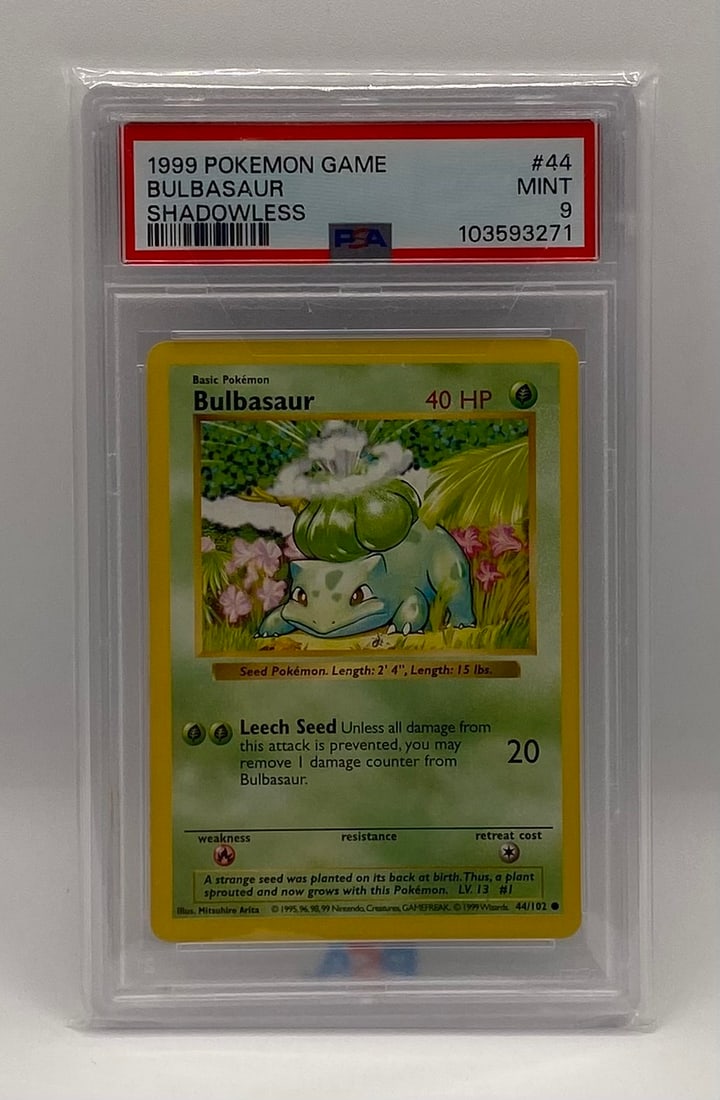 1999 Pokemon Base Set Bulbasaur Shadowless PSA: 1999 Pokemon Base Set Bulbasaur Shadowless PSA 9 Mint