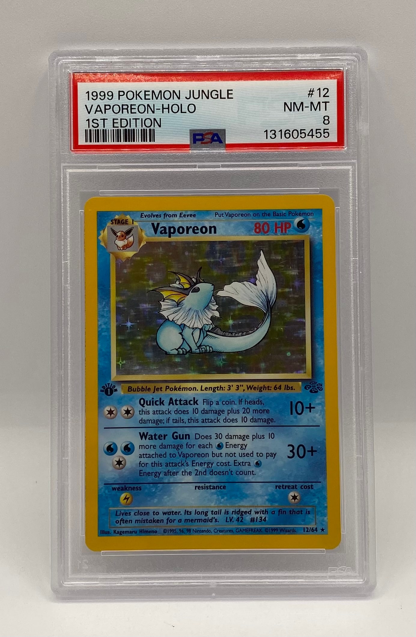 1999 Pokemon Vaporeon Holo 1st Edition PSA: 1999 Pokemon Jungle Vaporeon Holo 1st Edition #12 - PSA 8 NM-MT