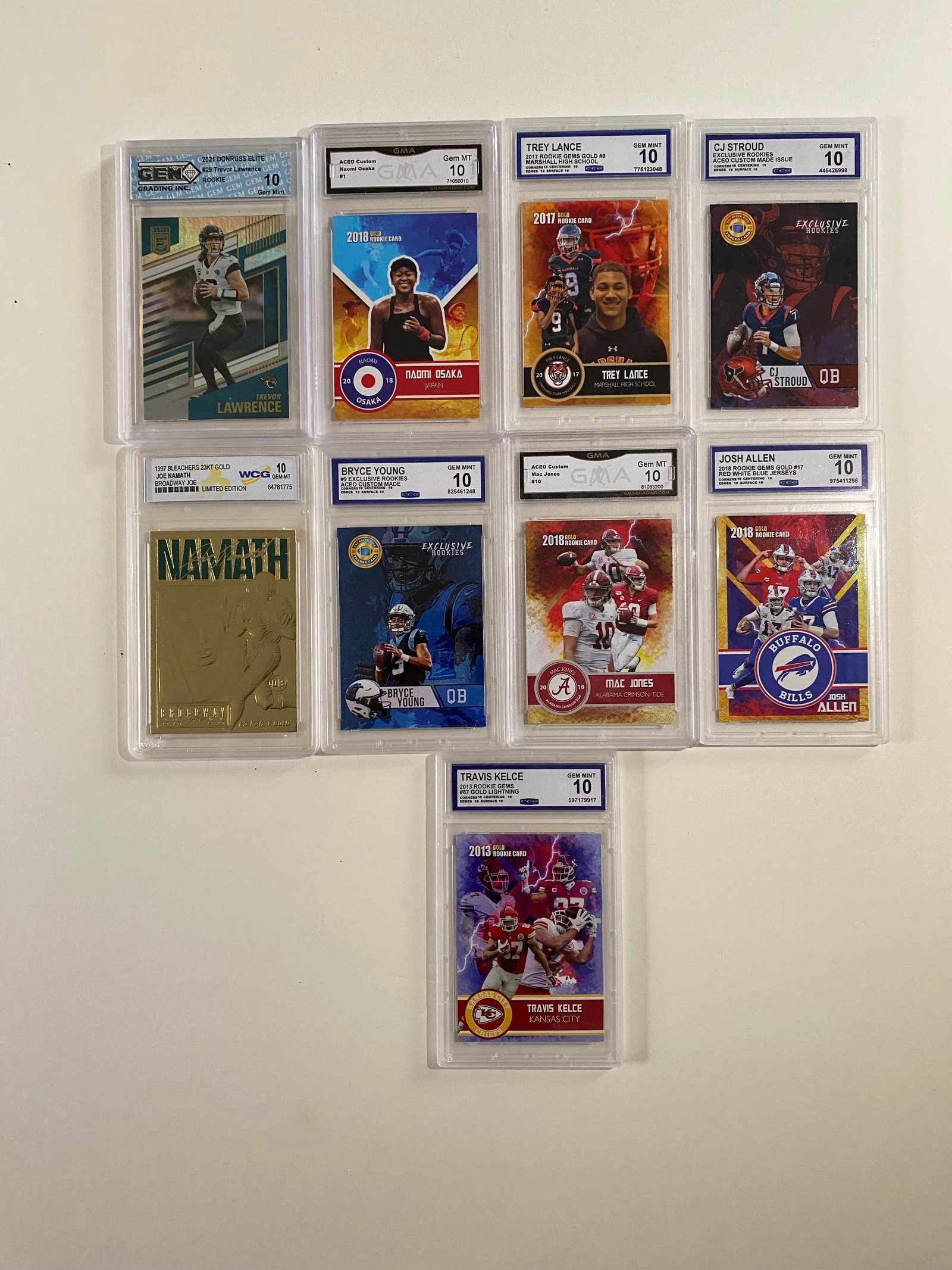 Travis Kelce, Trevor Lawrence, CJ Stroud, Joe Namath, & More: Lot of (9) Graded Sports Cards: Travis Kelce, Trevor Lawrence, CJ Stroud, Joe Namath, & More - All Graded 10 Gem Mint