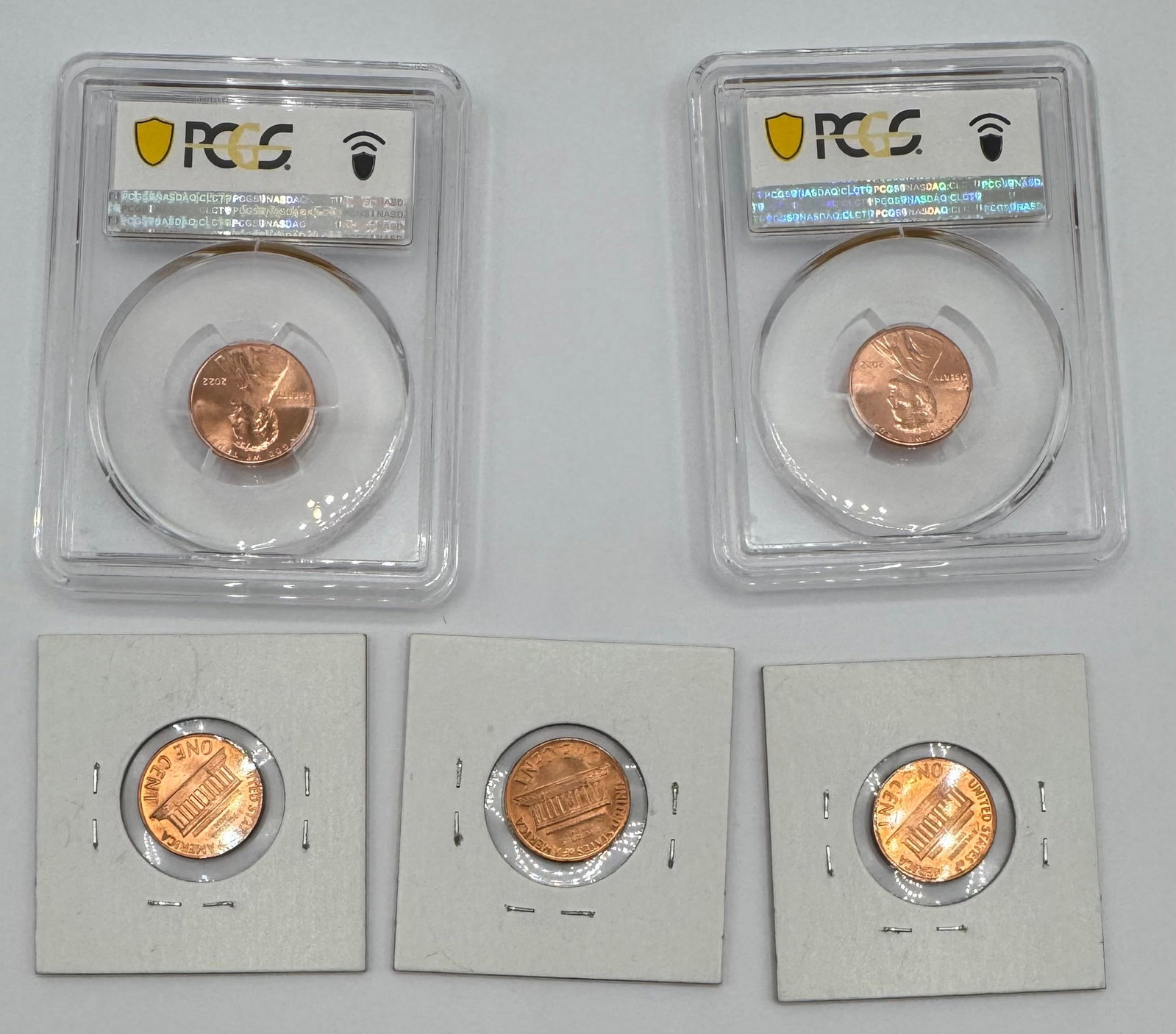 Lot Of (2) PCGS Graded 20222 Shield Cent Sample Holders & 3 Extra Coins - 2