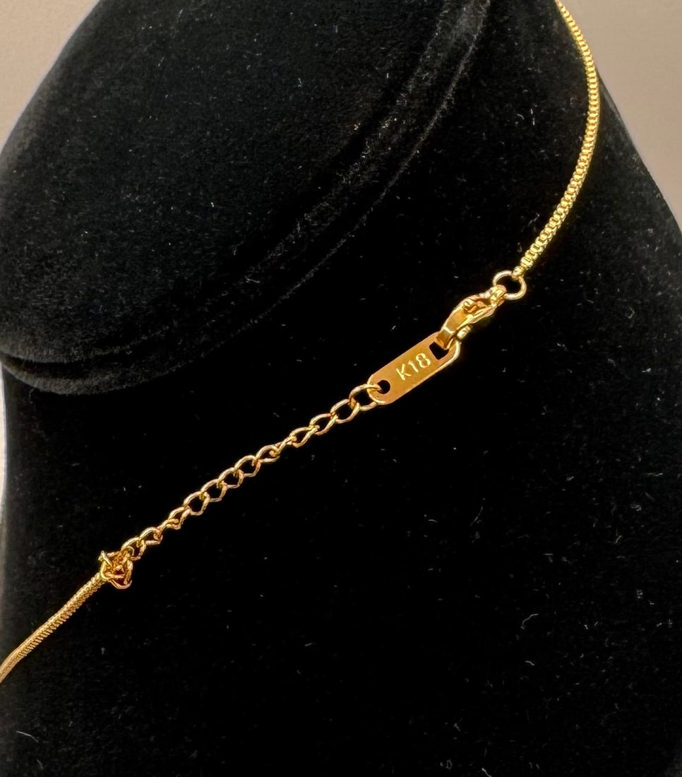 18K Yellow Gold Chain Necklace with Turquoise-Style Pendant - 3