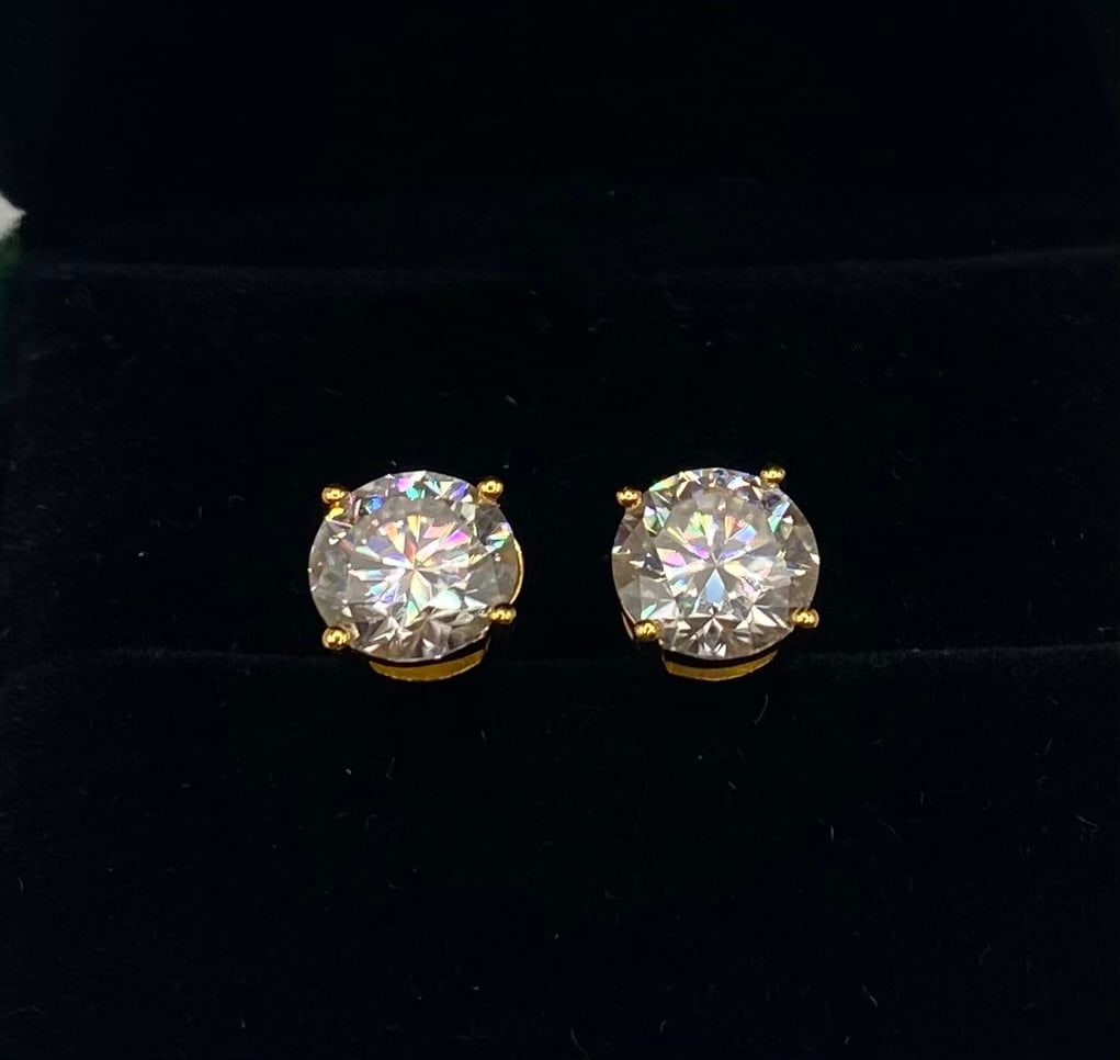 6.00 CTW Round Cut Moissanite Stud Earrings 18K Yellow Gold Plated Sterling Silver (1 of 2)