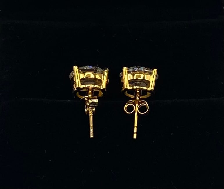 6.00 CTW Round Cut Moissanite Stud Earrings 18K Yellow Gold Plated Sterling Silver - 2