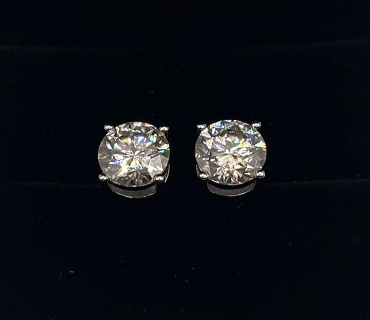 6.00 CTW Round Cut Moissanite Stud Earrings 18K White Gold Plated Sterling Silver (1 of 2)