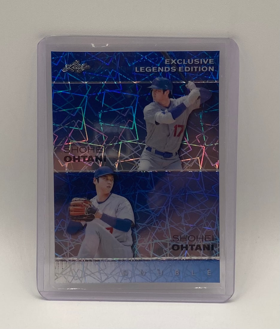 Shohei Ohtani Double Laser Blue Holo /20: 2023 Leaf Exclusive Legends Edition Shohei Ohtani Double" Blue Holo /20