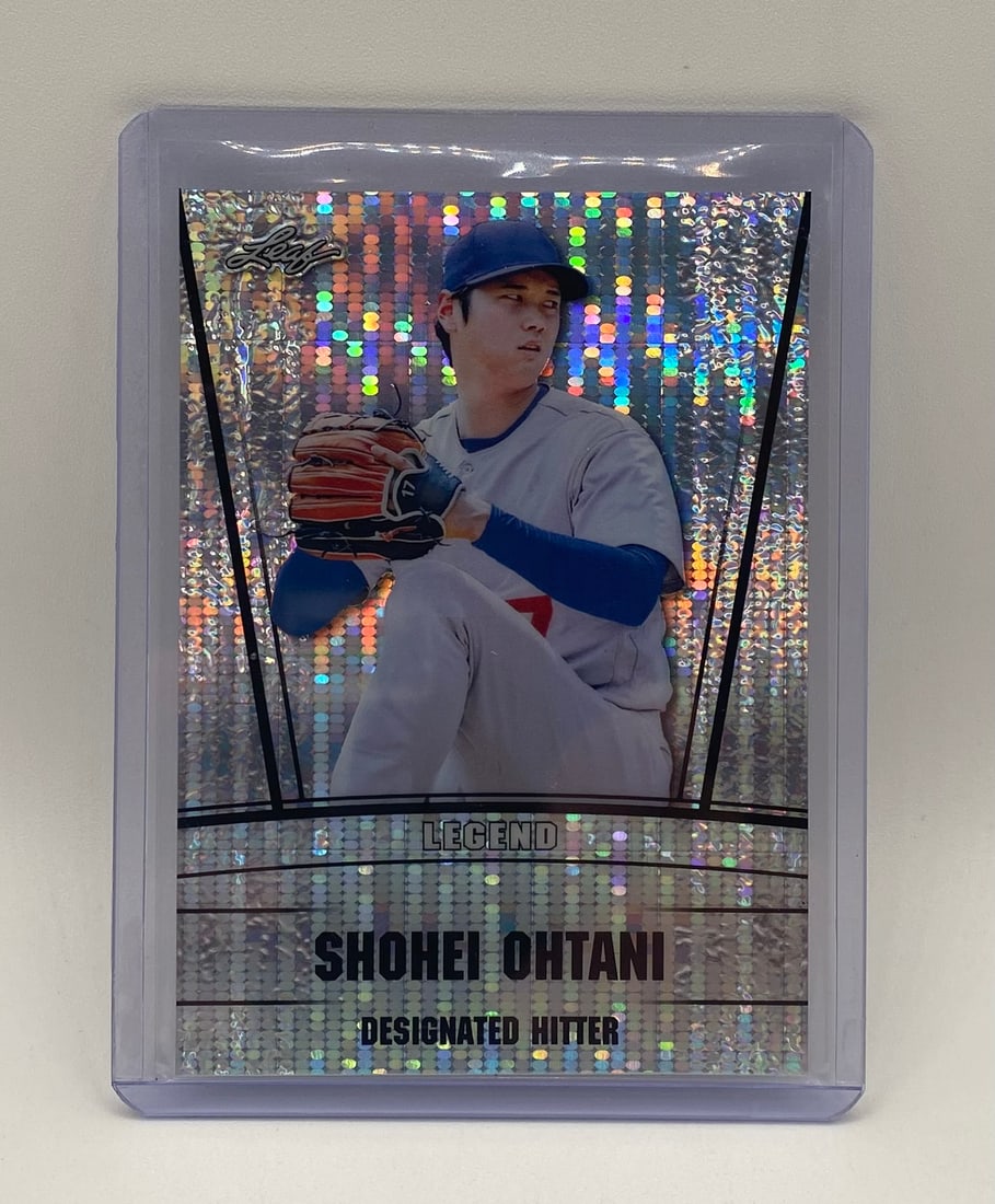 Shohei Ohtani Designer Hitter Holo 25: 2023 Leaf Legend Shohei Ohtani "Designated Hitter" Atomic/Disco Ball Holo Insert /25