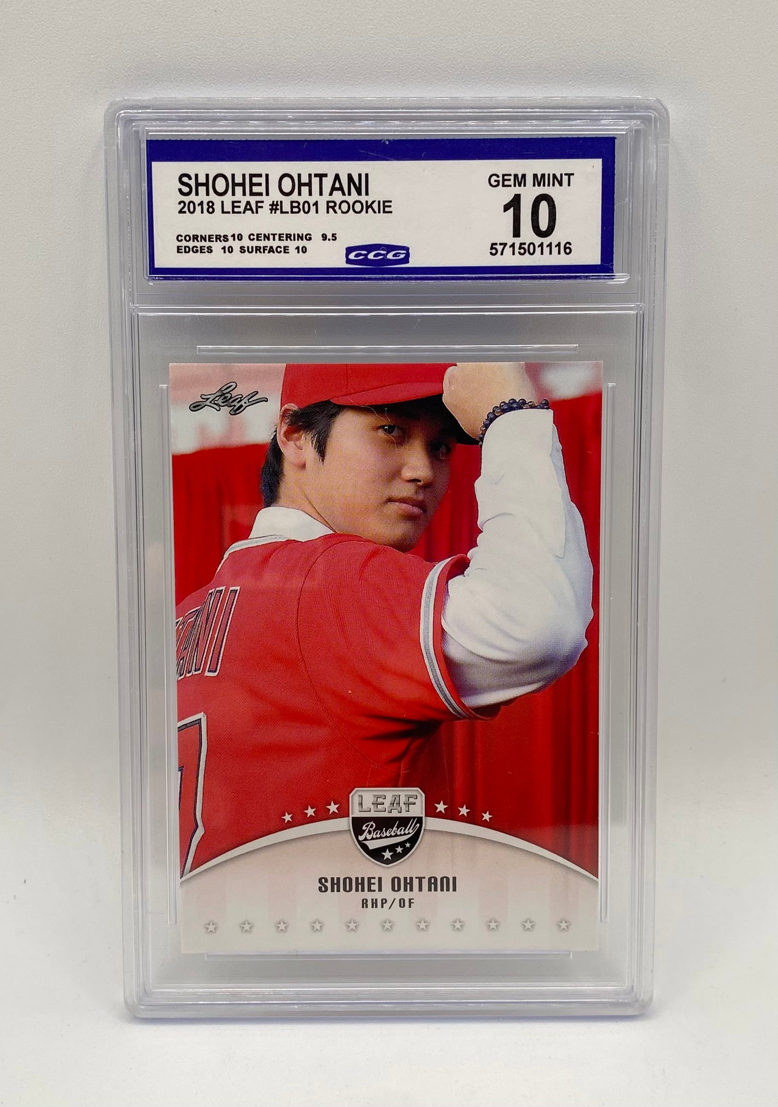Shohei Ohtani Rookie CCG 10: 2018 Leaf Baseball Shohei Ohtani Rookie #LB01 - CCG 10 GEM MINT