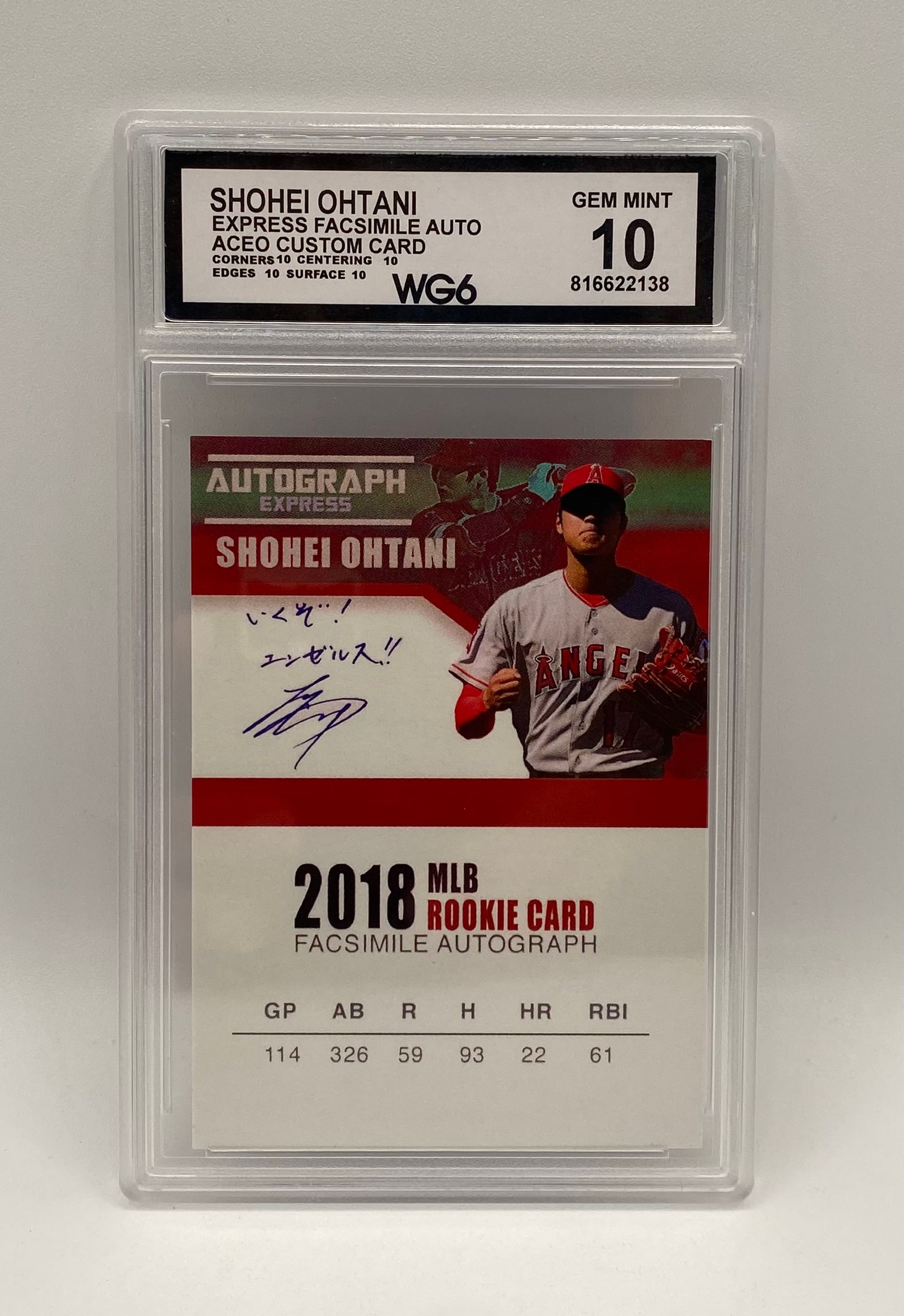Shohei Ohtani Autograph Express Facsimile Auto ACEO Card: Shohei Ohtani Autograph Express Facsimile Auto ACEO Custom Card - WG6 10 GEM MINT