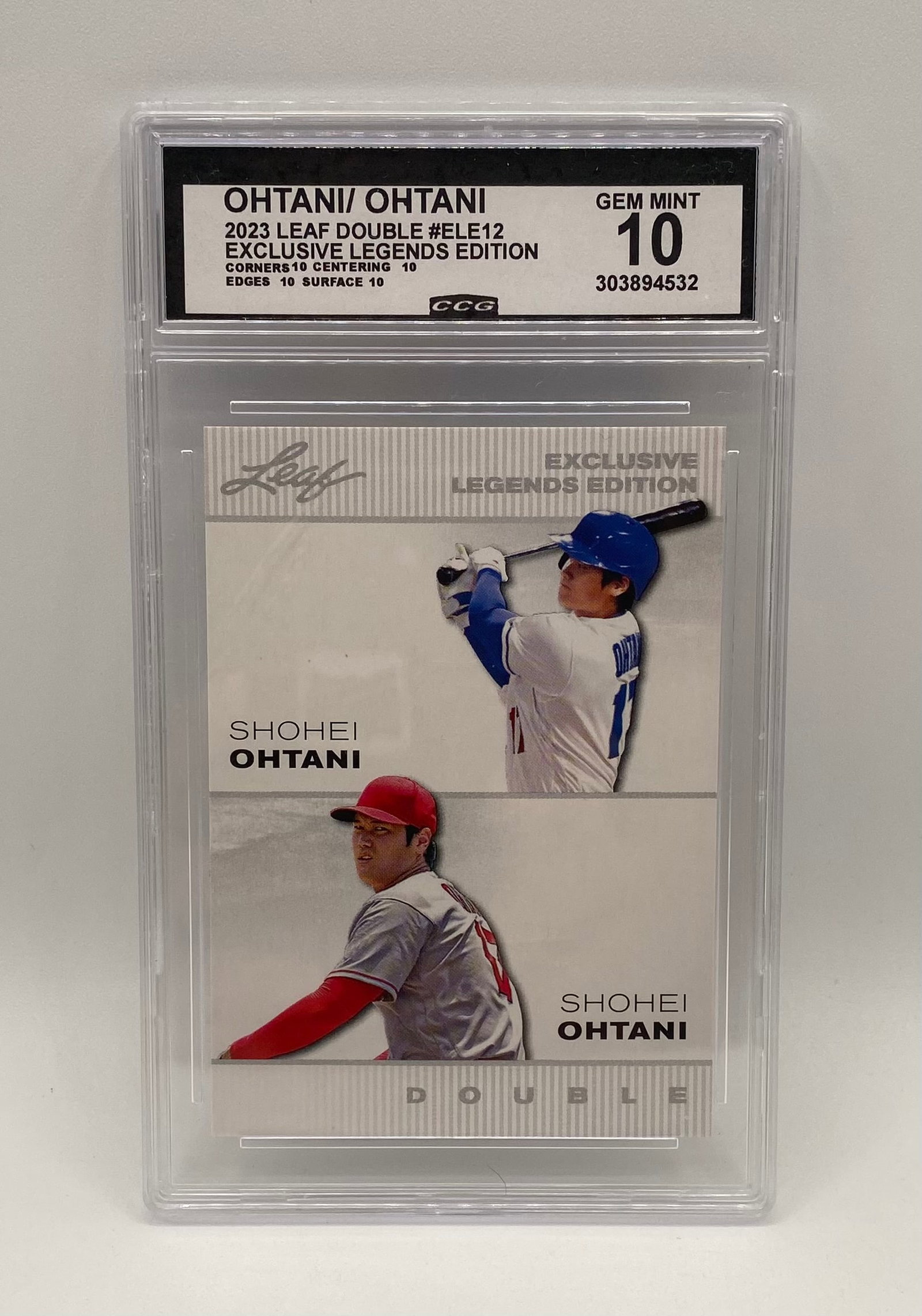Shohei Ohtani Double Shohei Card: 2023 Leaf Double Shohei Ohtani / Shohei Ohtani #ELE12 Exclusive Legends Edition - CCG 10 GEM MINT