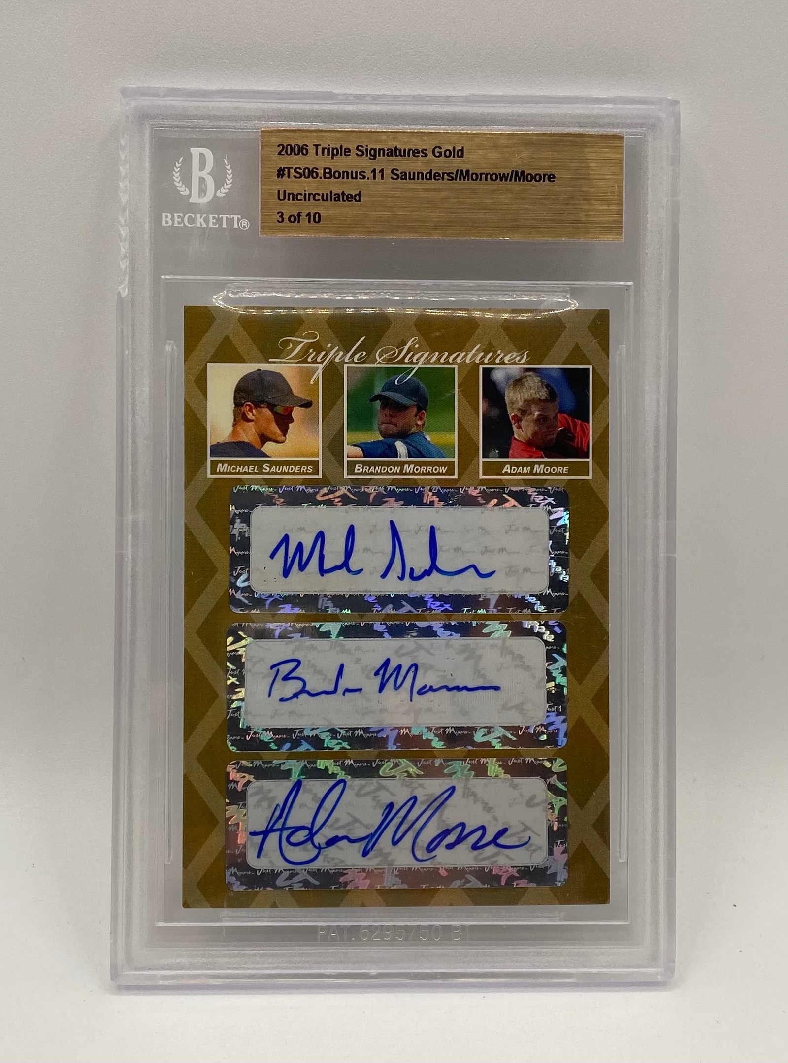 2006 Triple Signatures Gold Saunders/Morrow/Moore – Beckett Uncirculated 3/10: 2006 Triple Signatures Gold Saunders/Morrow/Moore – Beckett Uncirculated 3/10