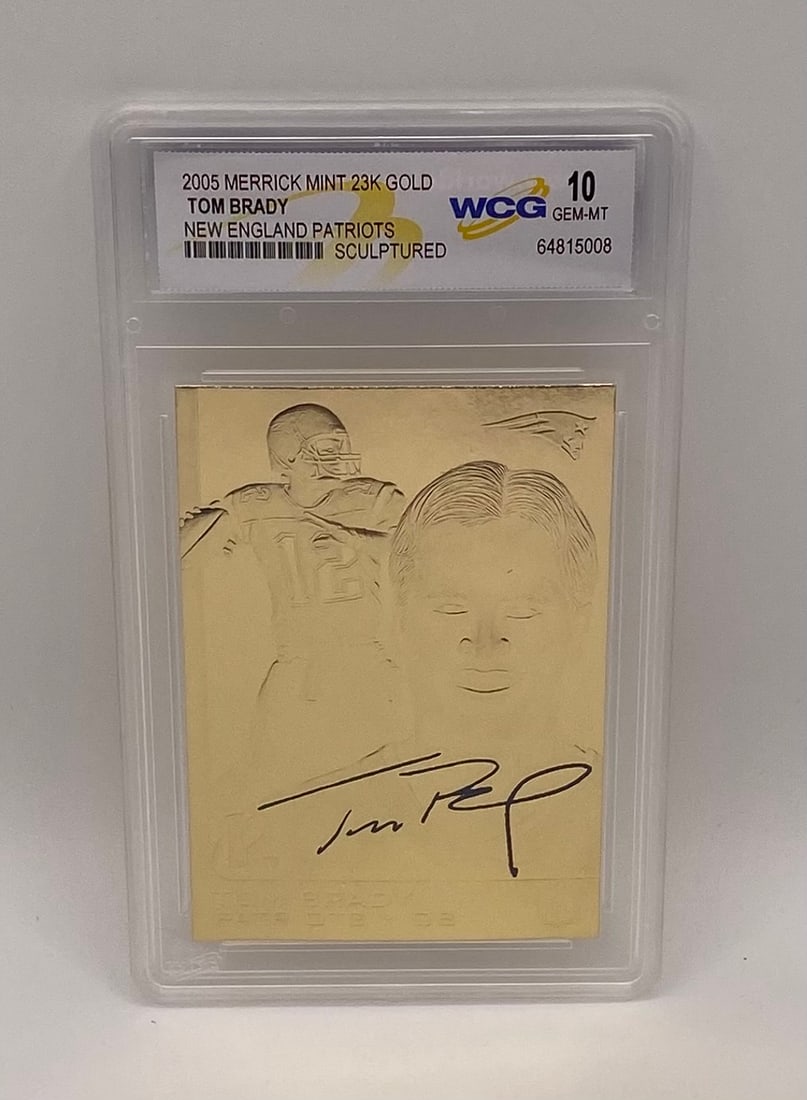 Tom Brady Sculptured Card: 2005 Merrick Mint 23K Gold Tom Brady Sculptured Card - WCG 10
