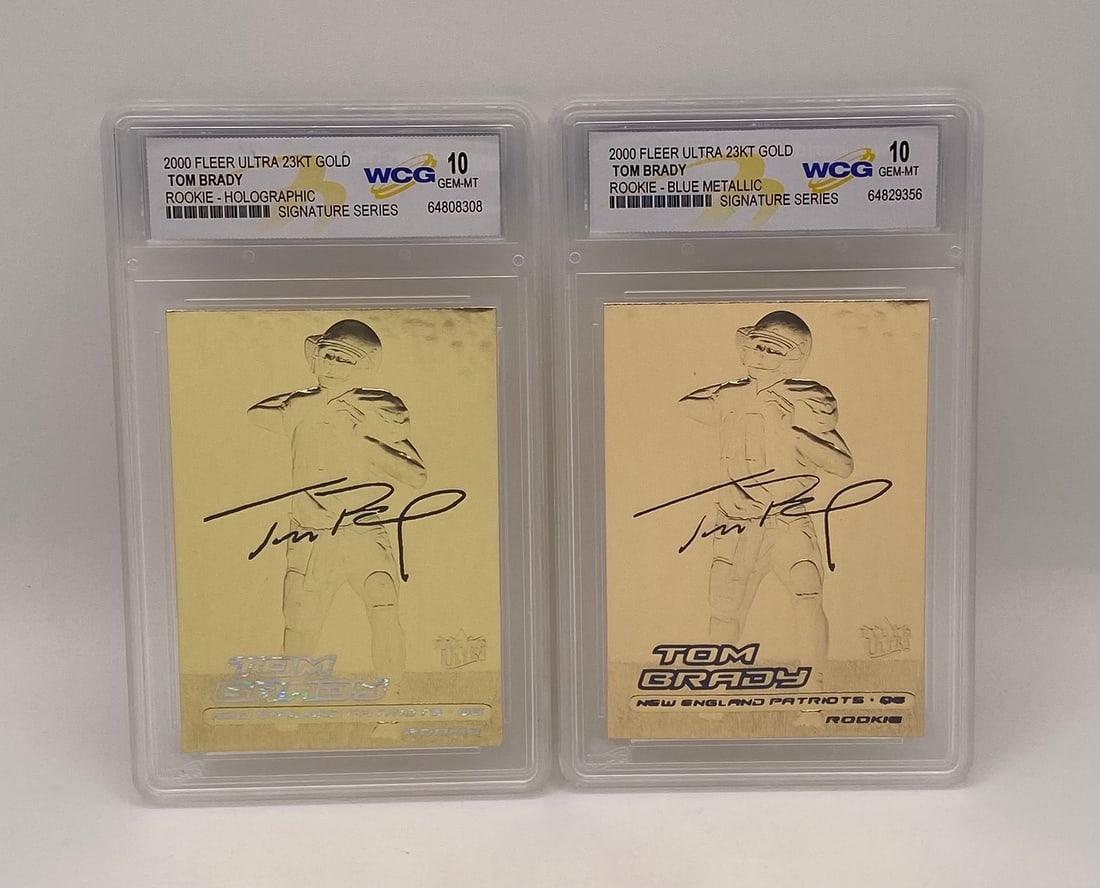 2000 Fleer Ultra 23KT Gold Tom Brady Rookie Cards: (2) 2000 Fleer Ultra 23KT Gold Tom Brady Rookie Cards - WCG 10 (Pair)