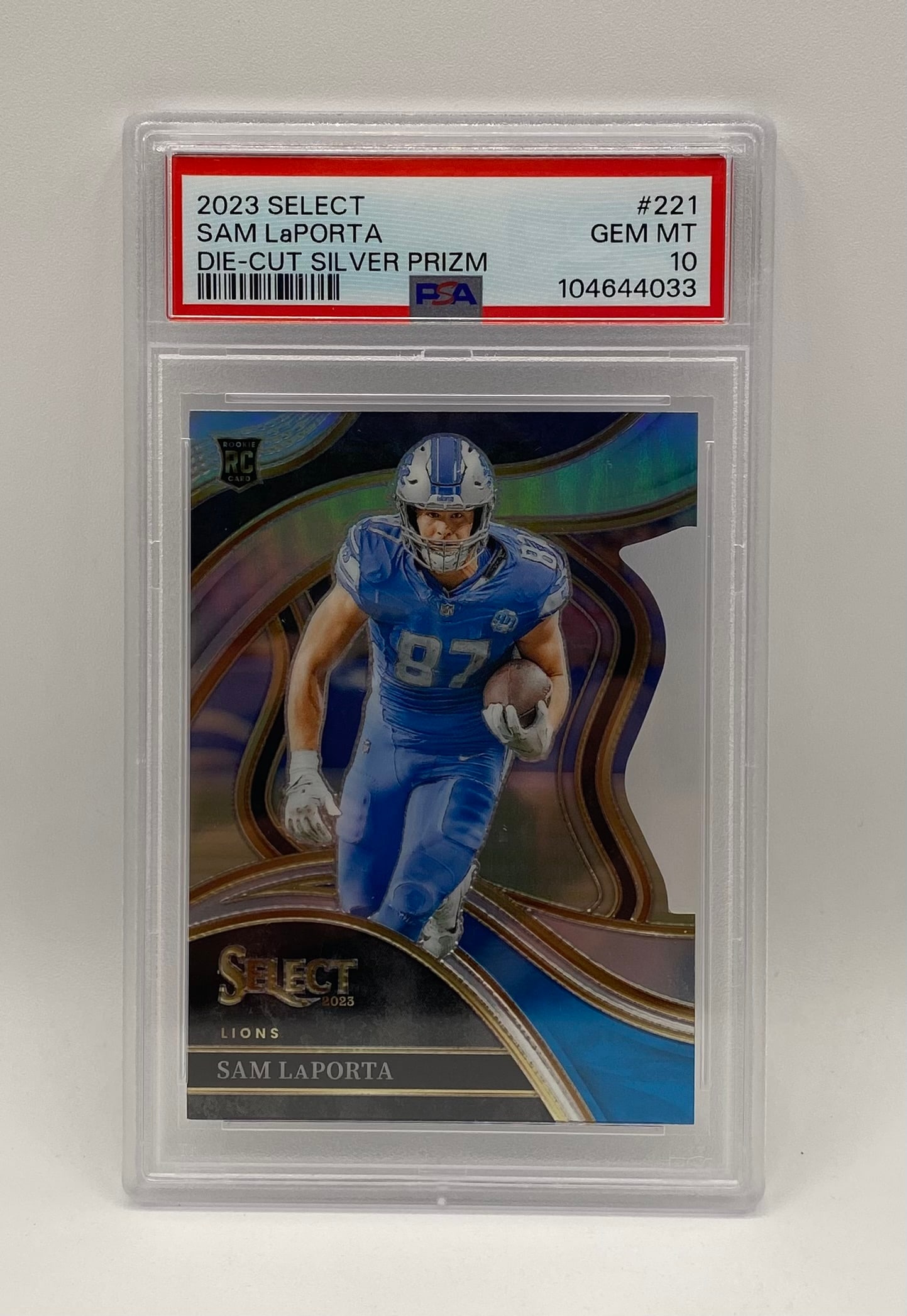 Sam LaPorta Die-Cut Silver Prizm Rookie: 2023 Select Sam LaPorta Die-Cut Silver Prizm Rookie #221 - PSA 10 GEM MT