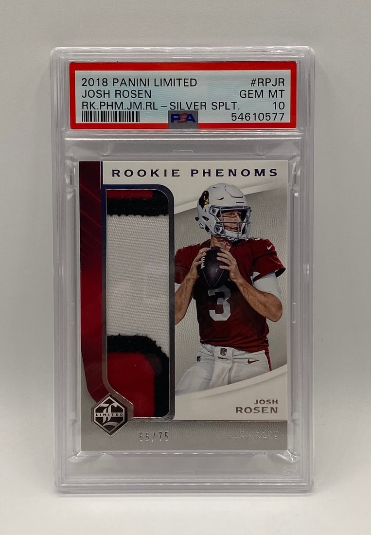 Josh Rosen Rookie Game Used Patch /75: 2018 Panini Limited Josh Rosen Rookie Phenoms Patch Card /75 - PSA 10 GEM MT