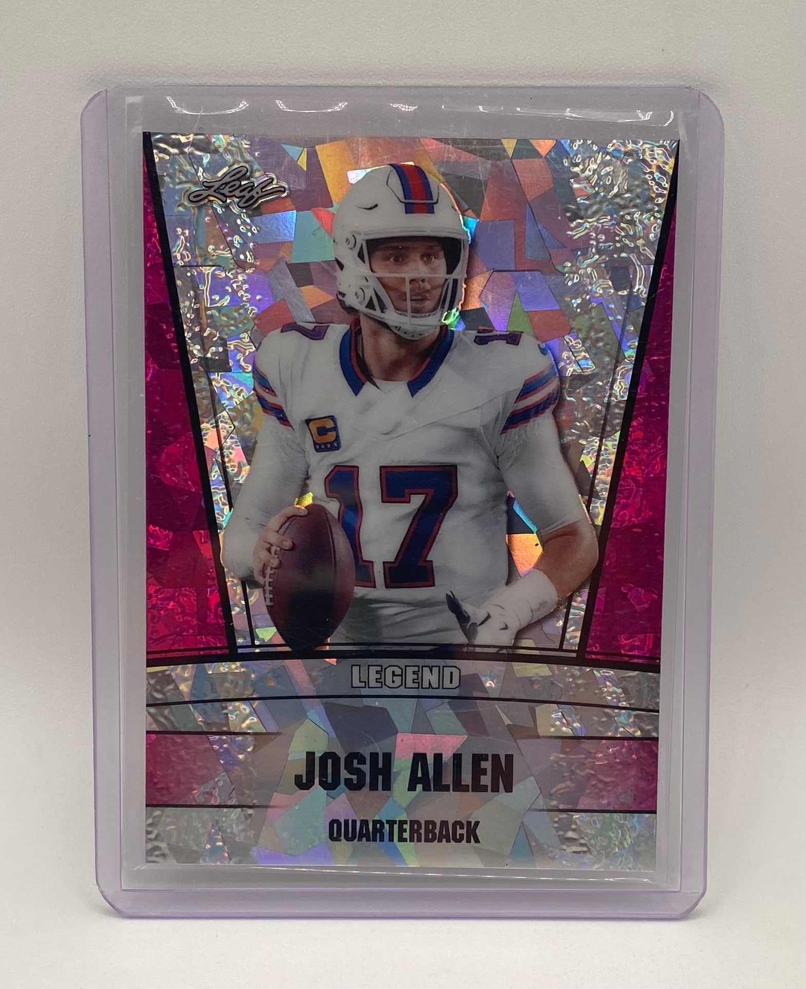 Josh Allen Pink Holo /10: 2025 Leaf Josh Allen Legend Quarterback Pink Holo Insert Card /10