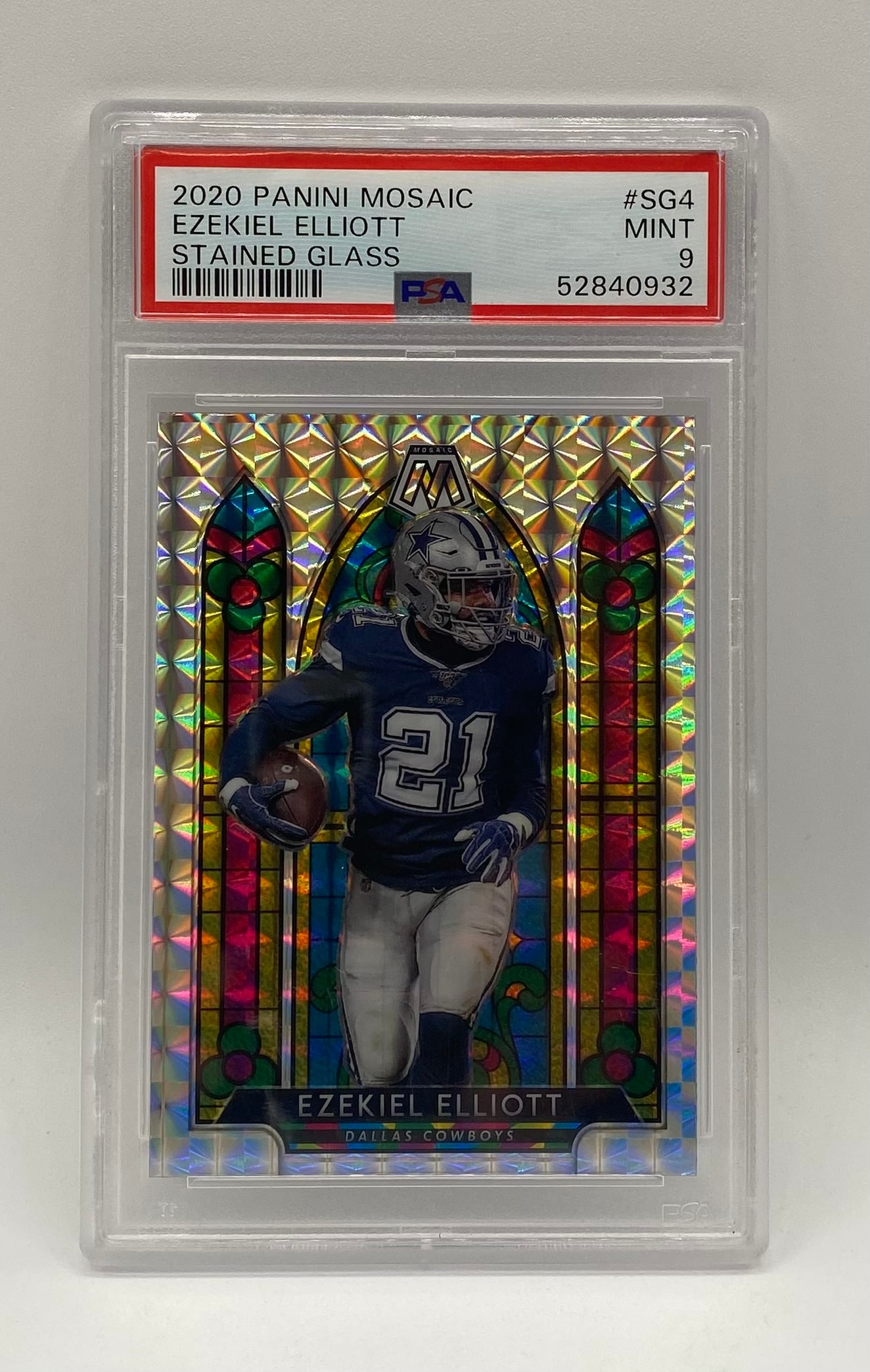 Ezekiel Elliott Stained Glass PSA: 2020 Panini Mosaic Ezekiel Elliott Stained Glass #SG4 - PSA 9 Mint