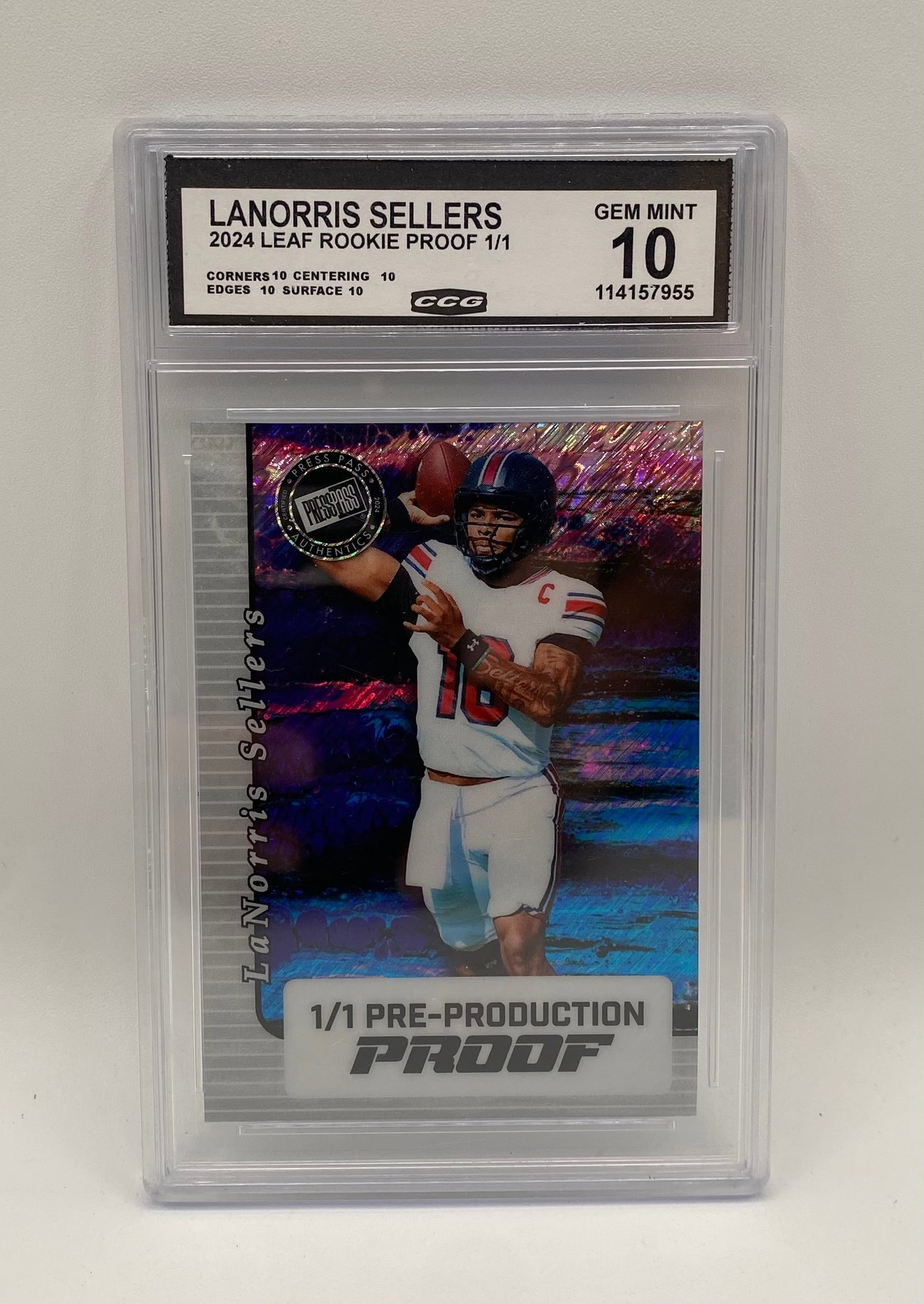 LaNorris Sellers Rookie 1/1: 2024 Leaf LaNorris Sellers Rookie Proof 1/1 - CCG 10 Gem Mint (Perfect 10s)
