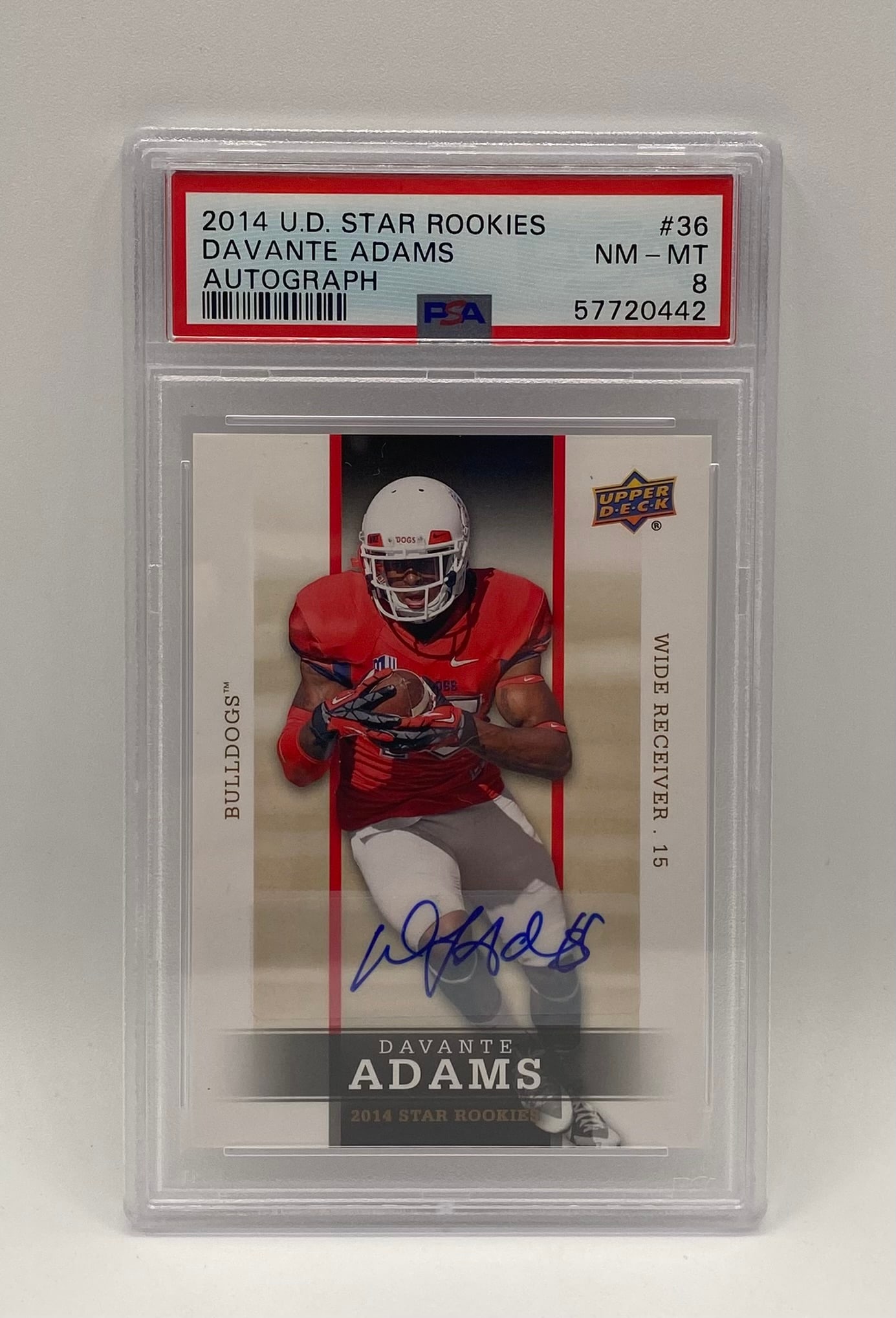 Davante Adams Rookie Auto PSA: 2014 Upper Deck Star Rookies Davante Adams Certified Autograph #36 – PSA 8 NM-MT