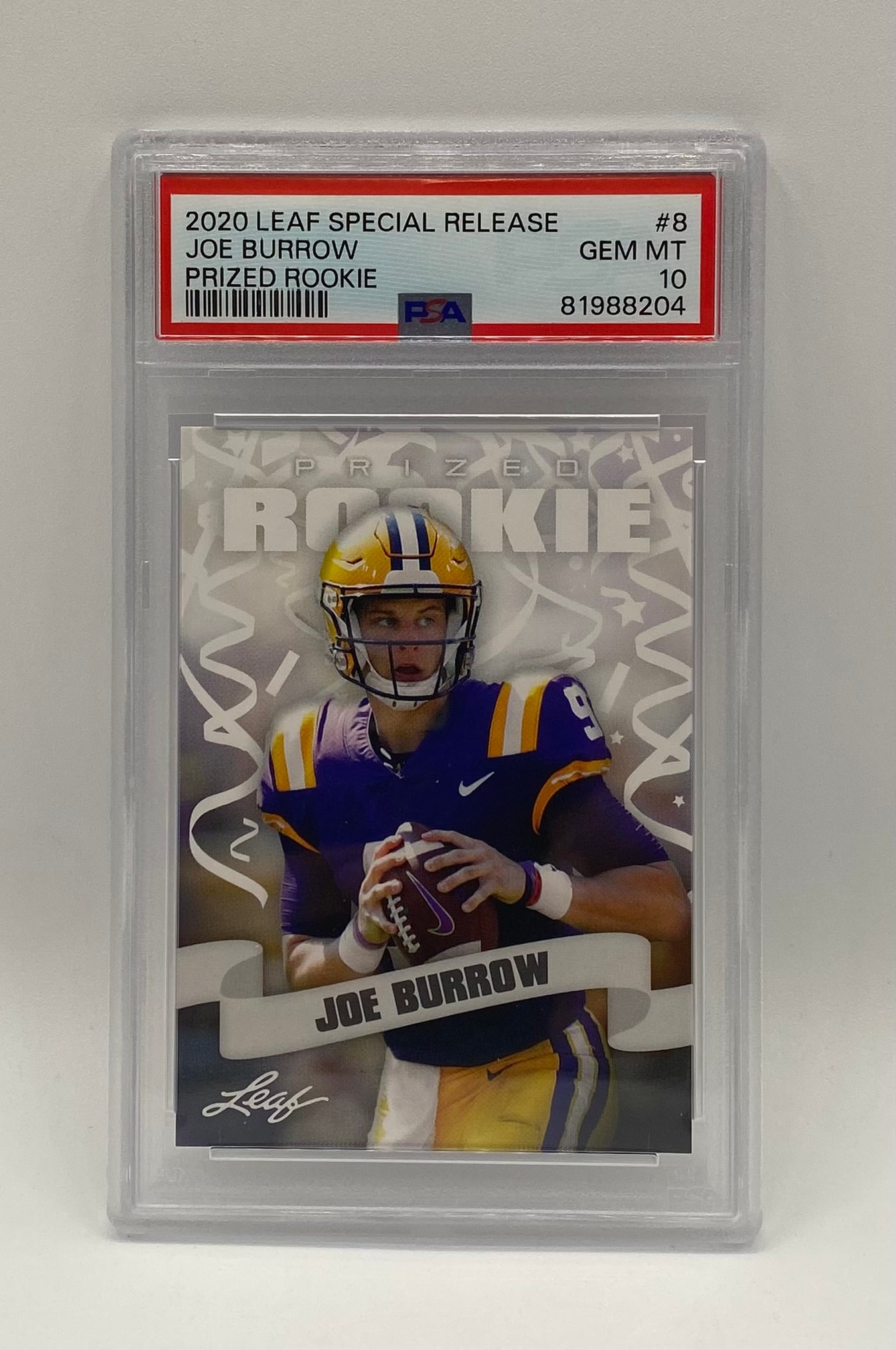 Joe Burrow Prized Rookie PSA 10: 2020 Leaf Special Release Joe Burrow Prized Rookie #8 – PSA 10 Gem Mint