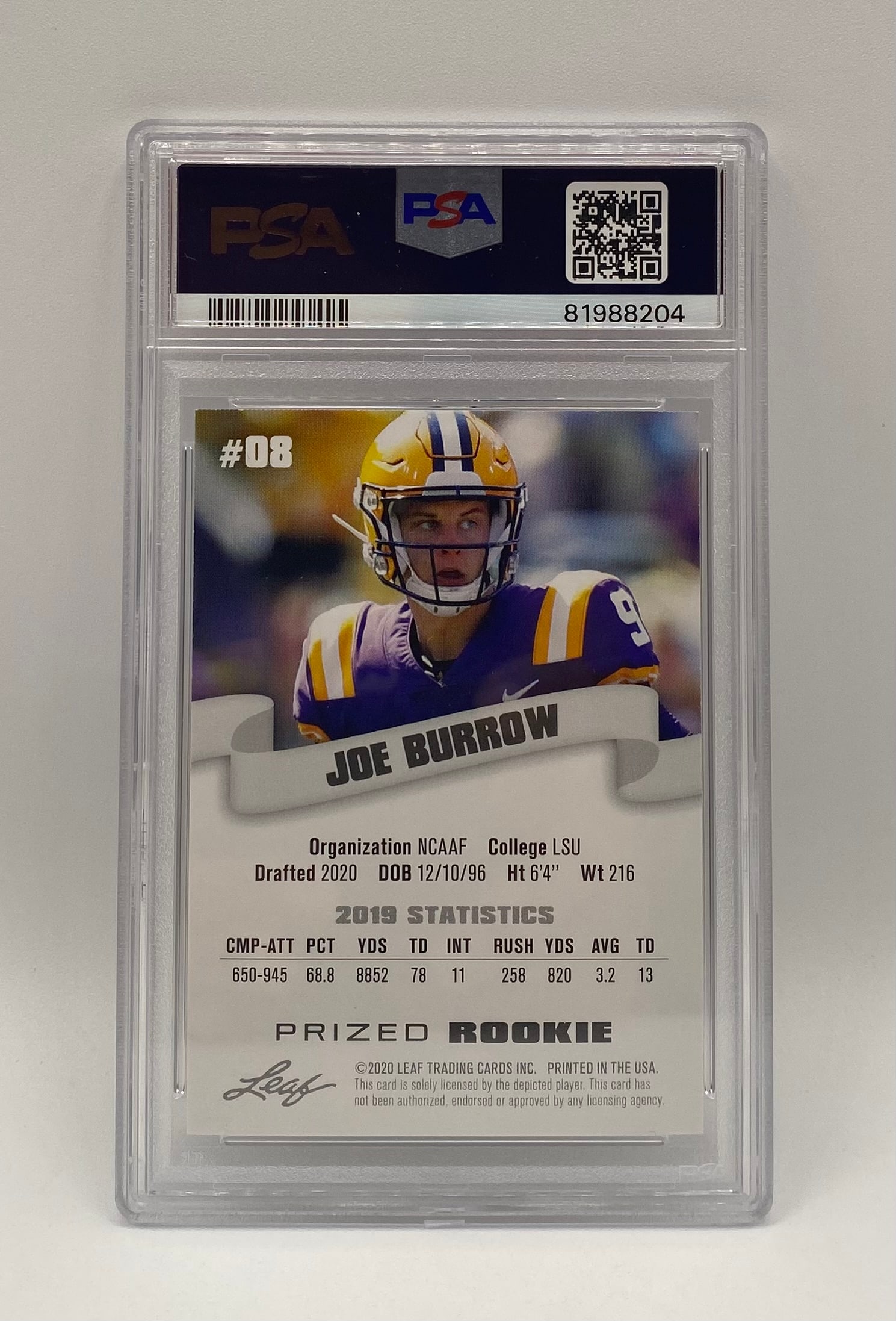 Joe Burrow Prized Rookie PSA 10 - 2