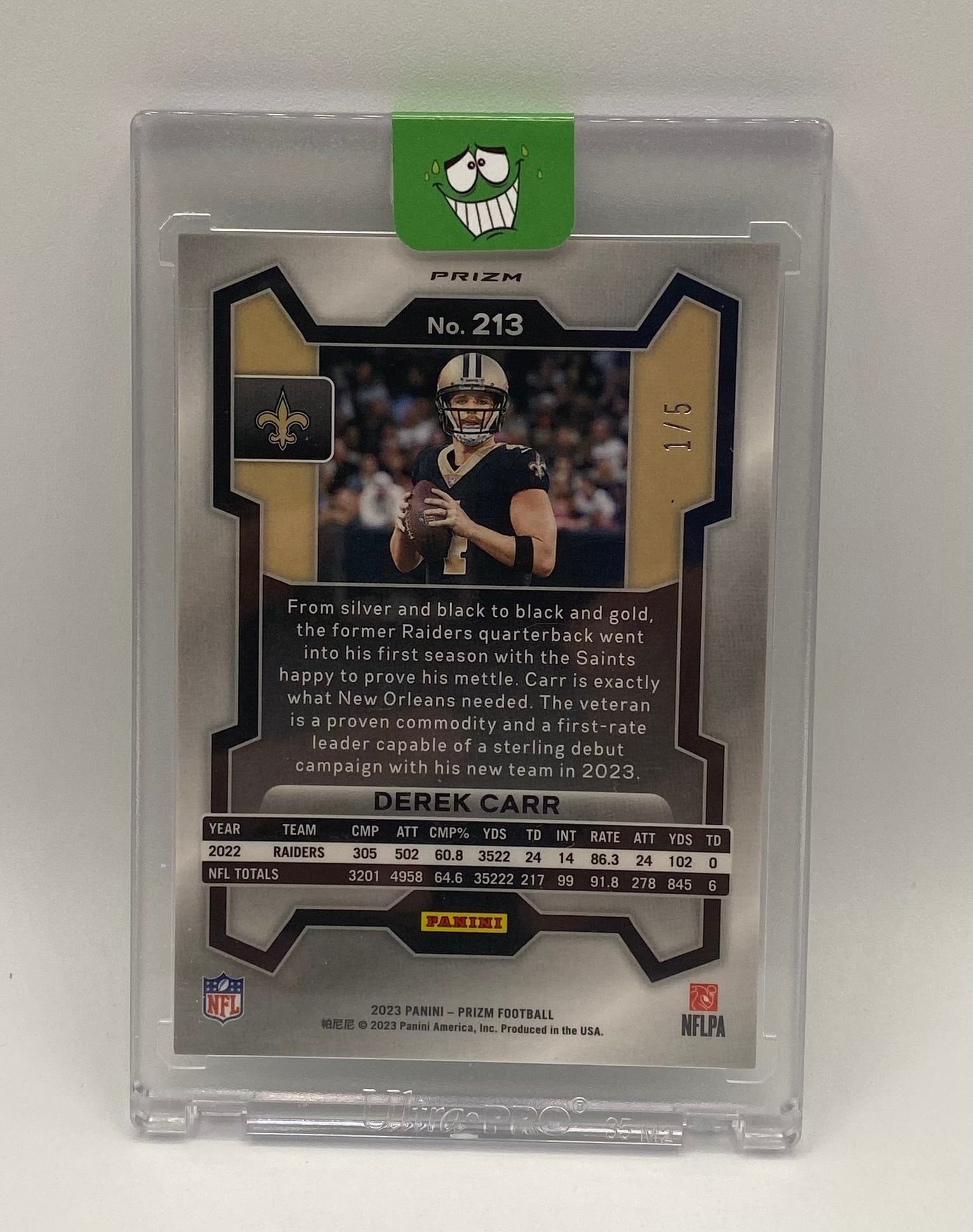 Derek Carr New Orleans Saints Green Prizm Parallel /5 - 2