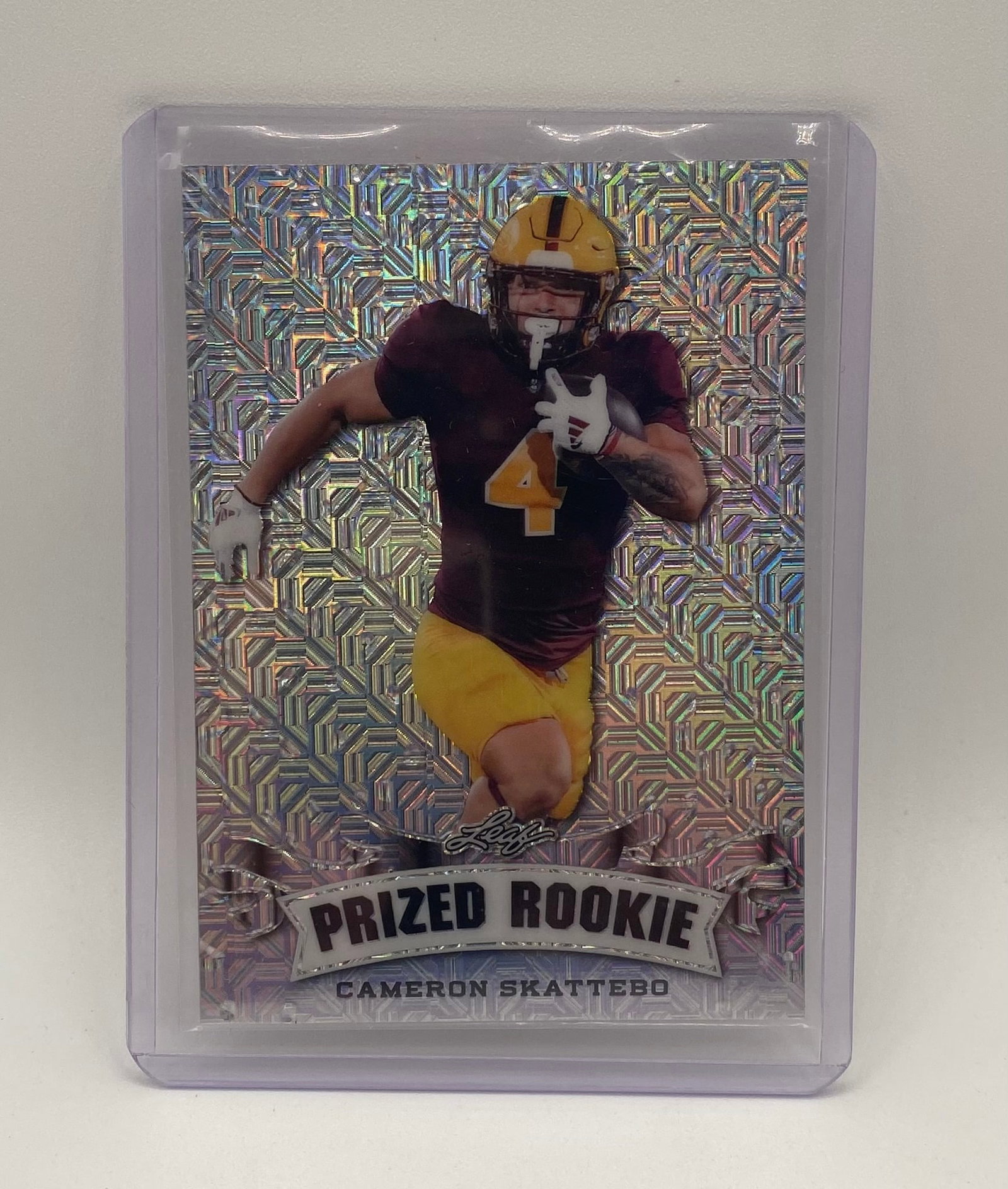 Cameron Skattebo Prized Rookie /25: 2025 Leaf Cameron Skattebo Leaf "Prized Rookie" Geometric Parallel Insert Card Numbered /25