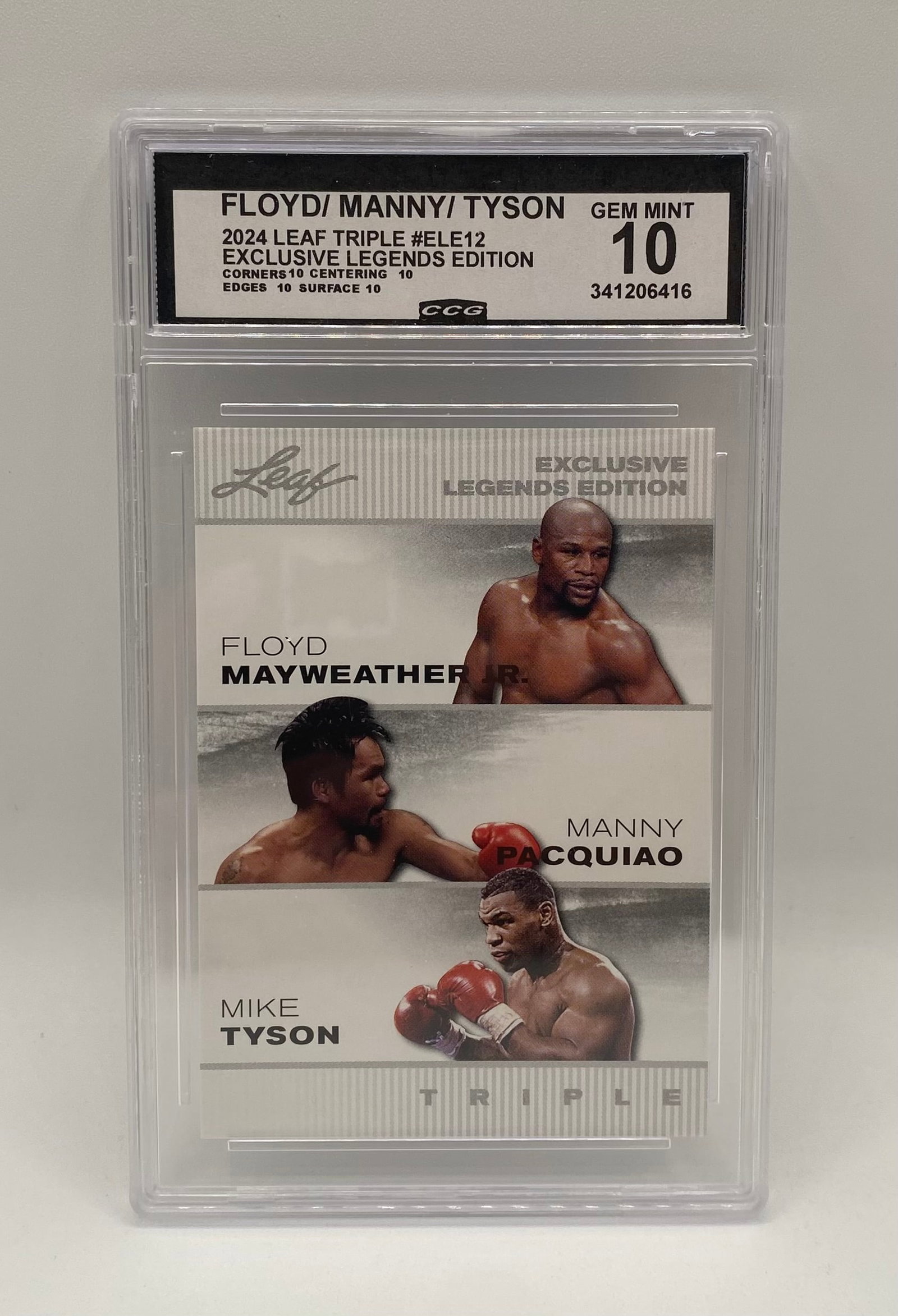 Floyd Mayweather Jr., Manny Pacquiao, Mike Tyson: 2024 Leaf Floyd Mayweather Jr., Manny Pacquiao, Mike Tyson mint 10