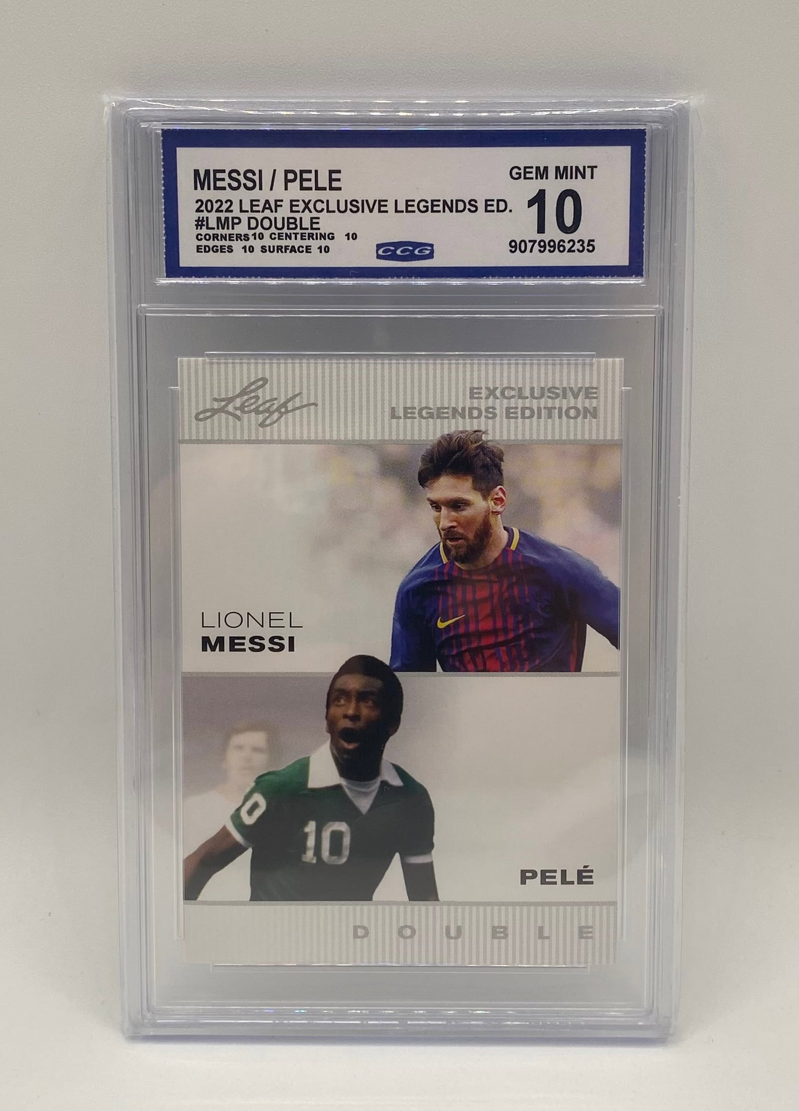 Lionel Messi & Pele Card: 2022 Leaf Exclusive Legends Lionel Messi / Pelé Dual #LMP CCG 10 Gem Mint