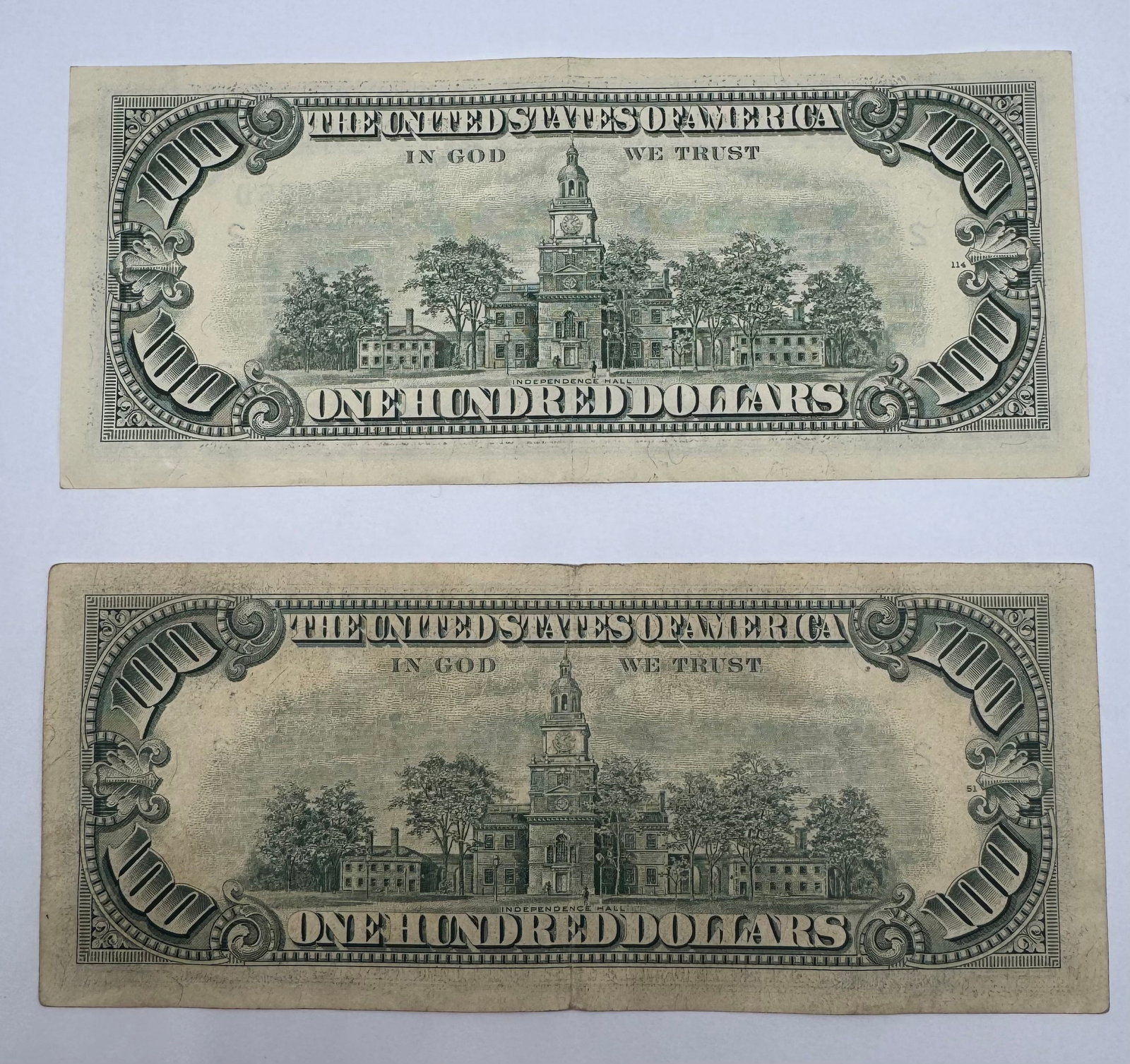 Pair of Vintage $100 Federal Reserve Notes - Series 1977 & Series 1988 (New York) - 2