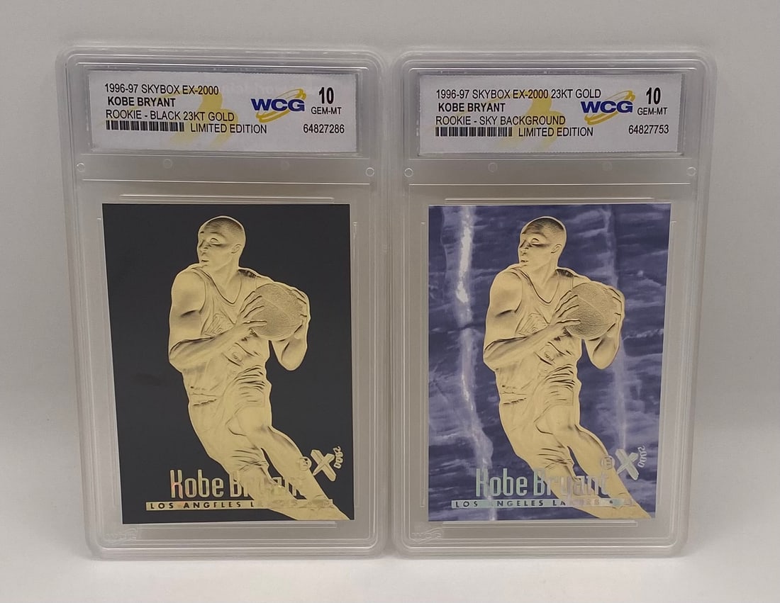 Pair 1996-97 SkyBox EX-2000 Kobe Bryant 23KT Gold Rookie Cards WCG GEM MT 10: Pair 1996-97 SkyBox EX-2000 Kobe Bryant 23KT Gold Rookie Cards WCG GEM MT 10