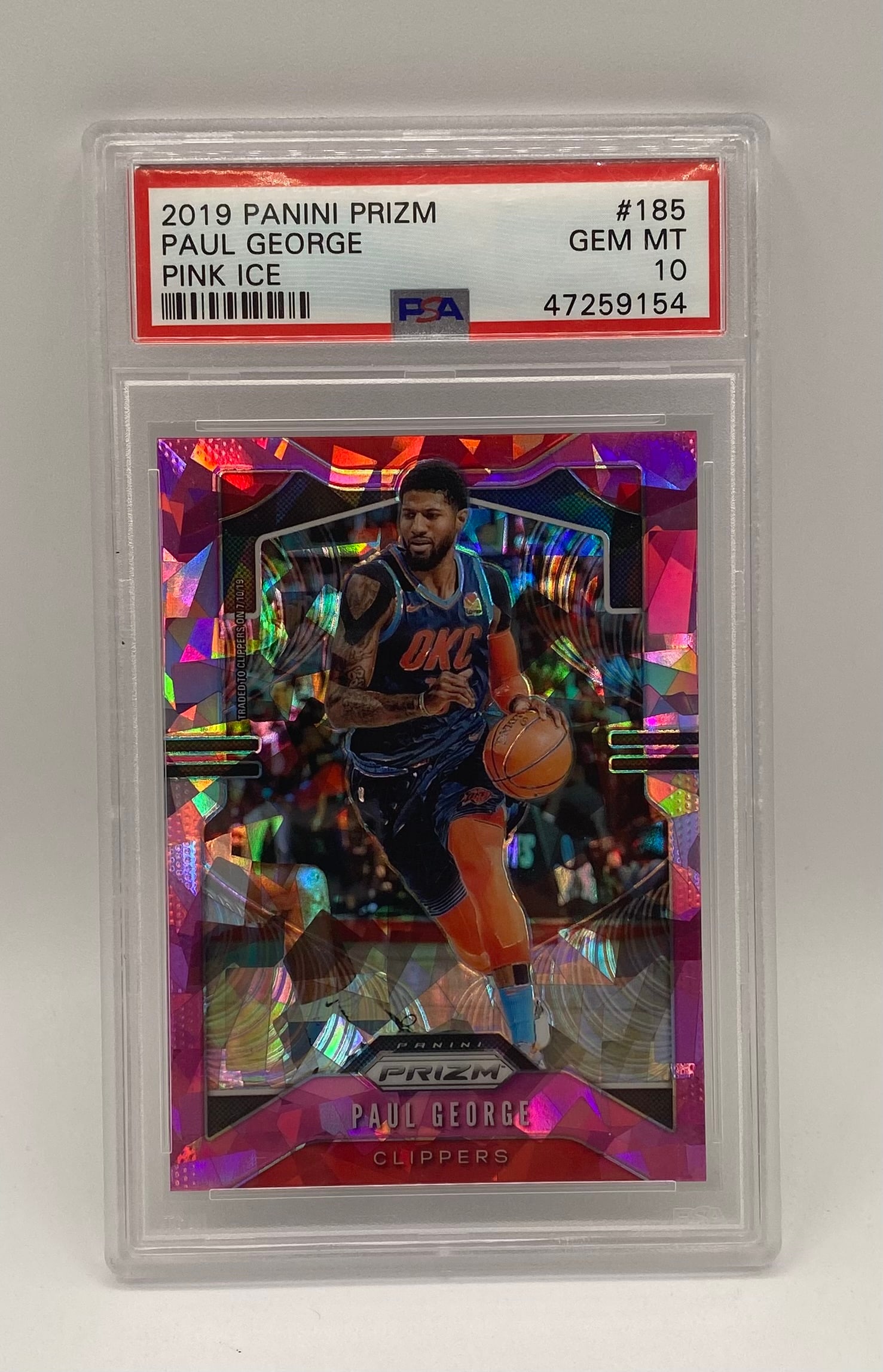 Paul George Pink Ice Parallel PSA 10: 2019 Panini Prizm #185 Paul George Pink Ice Parallel PSA 10 GEM MINT