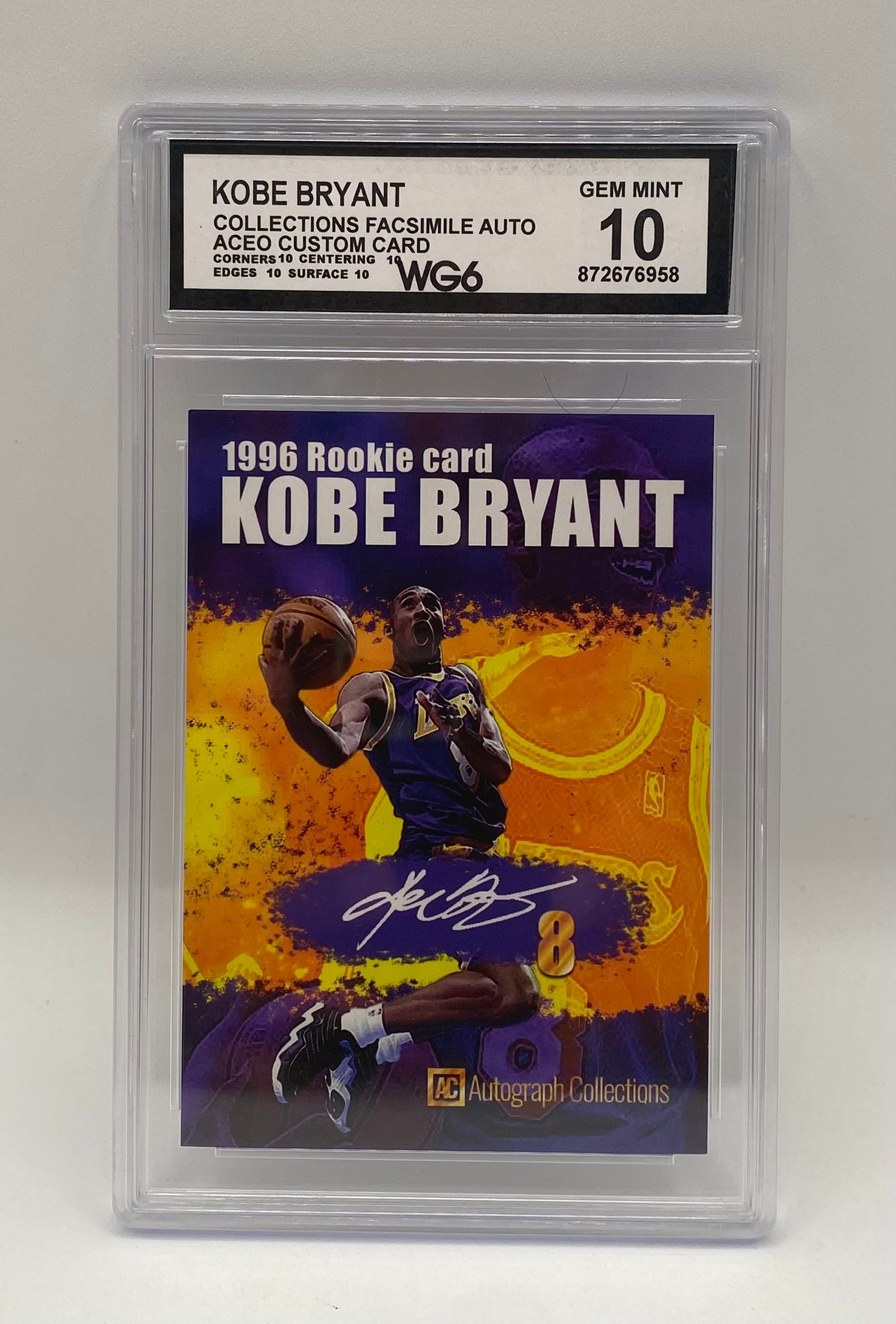 Kobe Bryant ACEO Custom Card Facsimile Auto Card: 1996 Kobe Bryant ACEO Custom Card Facsimile Auto WG6 GEM MINT 10