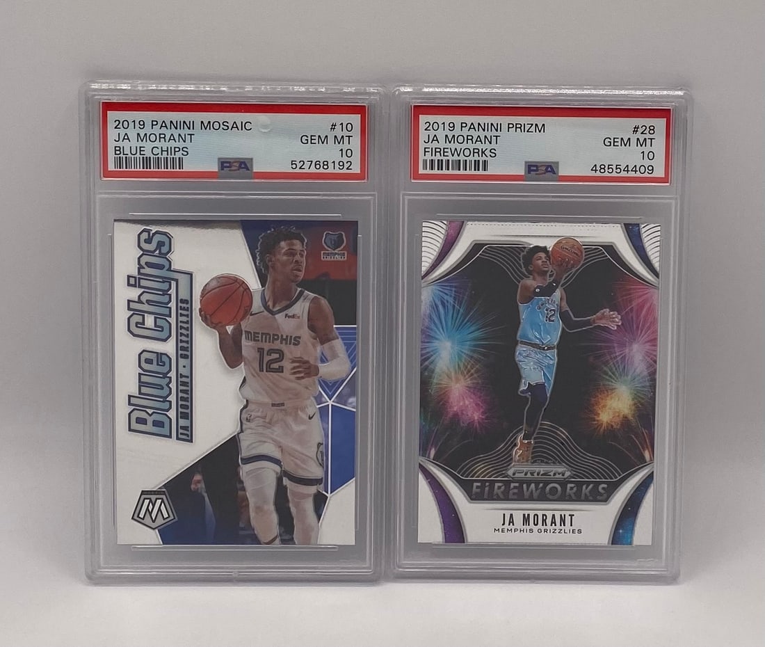 Pair 2019 Panini Ja Morant Rookie Insert Cards PSA 10: Pair 2019 Panini Ja Morant Rookie Insert Cards PSA 10 GEM MINT (Blue Chips & Fireworks)
