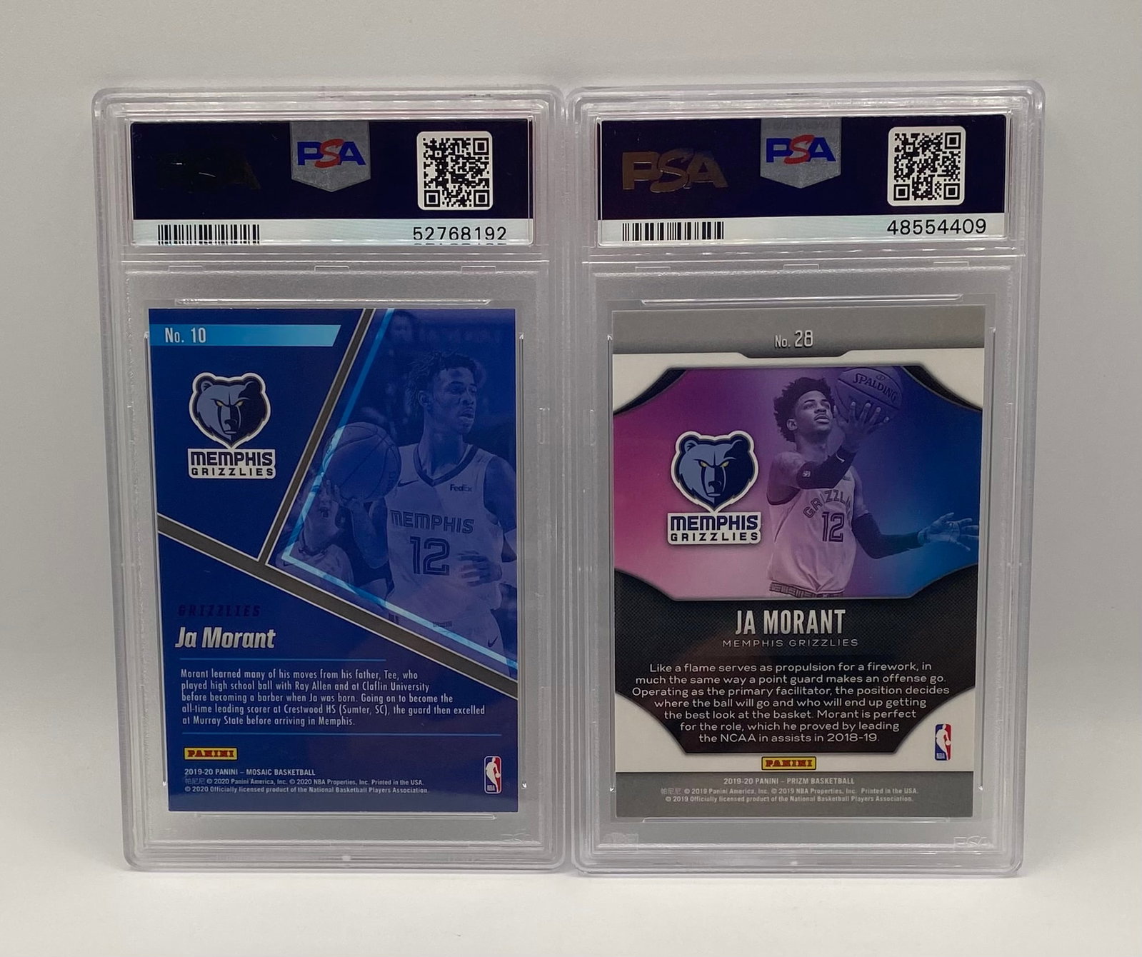 Pair 2019 Panini Ja Morant Rookie Insert Cards PSA 10 - 2