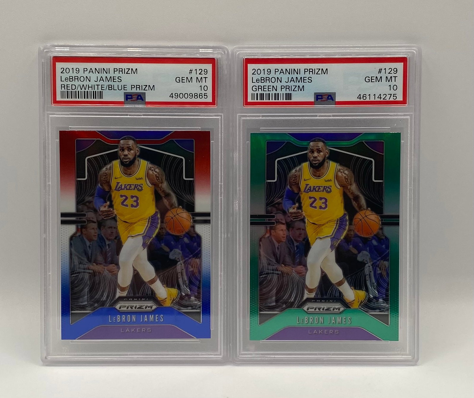 Pair Of LeBron James Prizm Parallels PSA: Pair 2019 Panini Prizm #129 LeBron James Prizm Parallels PSA 10 GEM MINT
