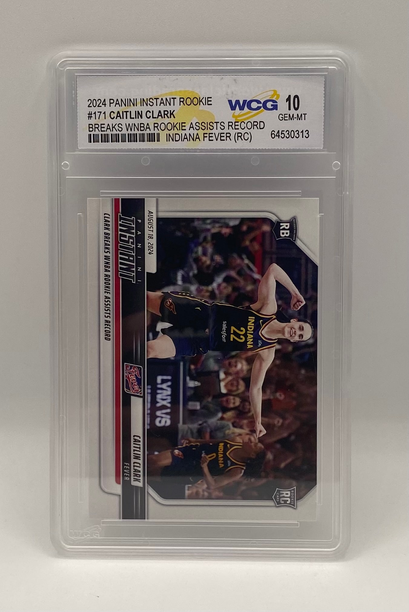 Caitlin Clark Instant Rookie Card: 2024 Panini Instant Rookie #171 Caitlin Clark "Breaks WNBA Rookie Assists Record" – WCG Gem Mint 10? 