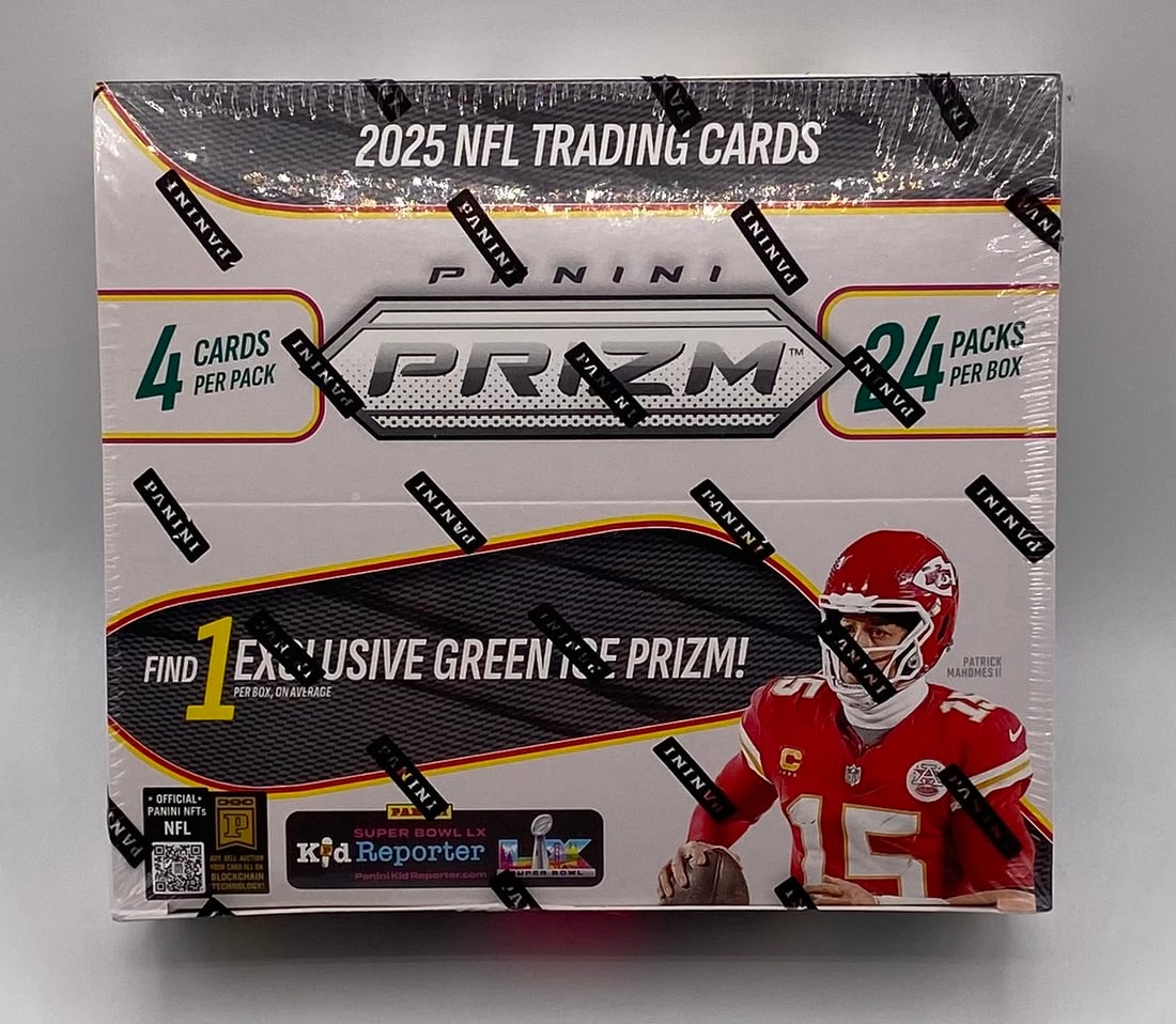 Sealed 2025 Prizm Football Retail Box Mahomes Cover: 2025 Panini Prizm Football Retail Box (Factory Sealed)