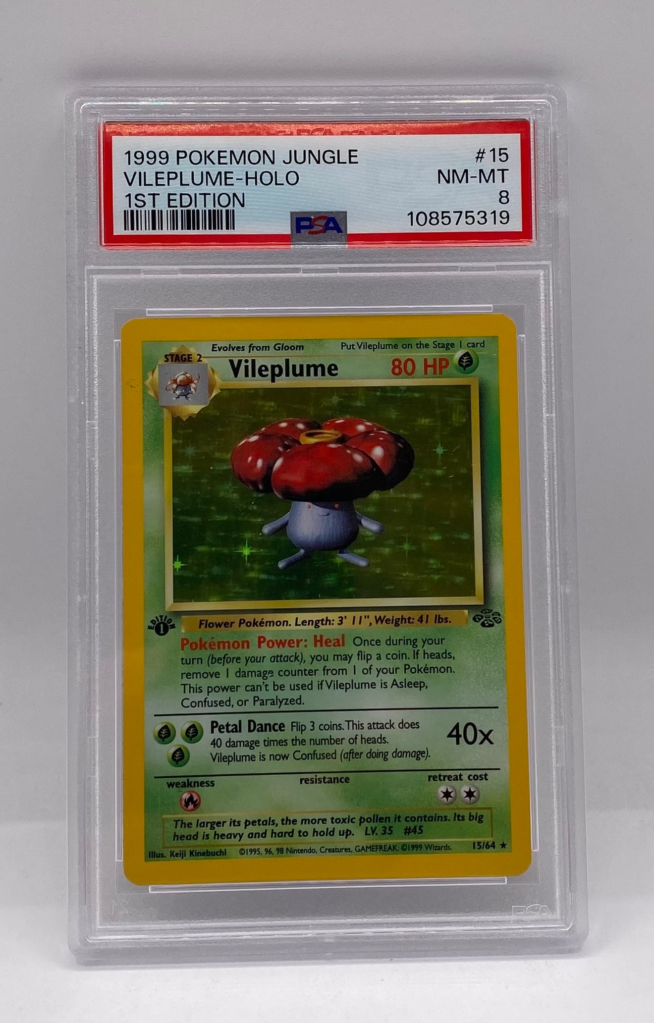 1999 Pokémon Jungle 1st Edition Vileplume Holo PSA: 1999 Pokémon Jungle 1st Edition Vileplume Holo #15/64 - PSA 8 NM-MT