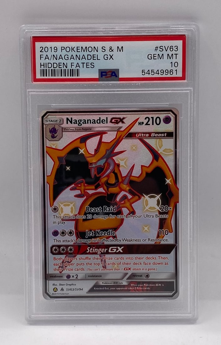 2019 Pokemon FA Naganadel GX PSA 10: 2019 Pokémon Sun & Moon Hidden Fates Full Art Naganadel GX #SV63 - PSA 10 Gem Mint